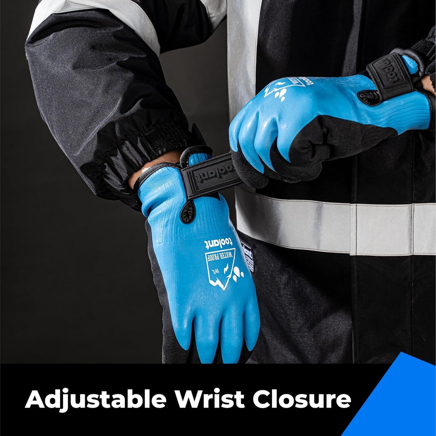 toolant 100% Waterproof Gloves Bulk Pack, 3 Pairs, Winter Work Gloves for Extreme Cold, Touchsreen, Warm Gloves for Freezer, Fishing and Gardening, with Grip, Blue, X-Large