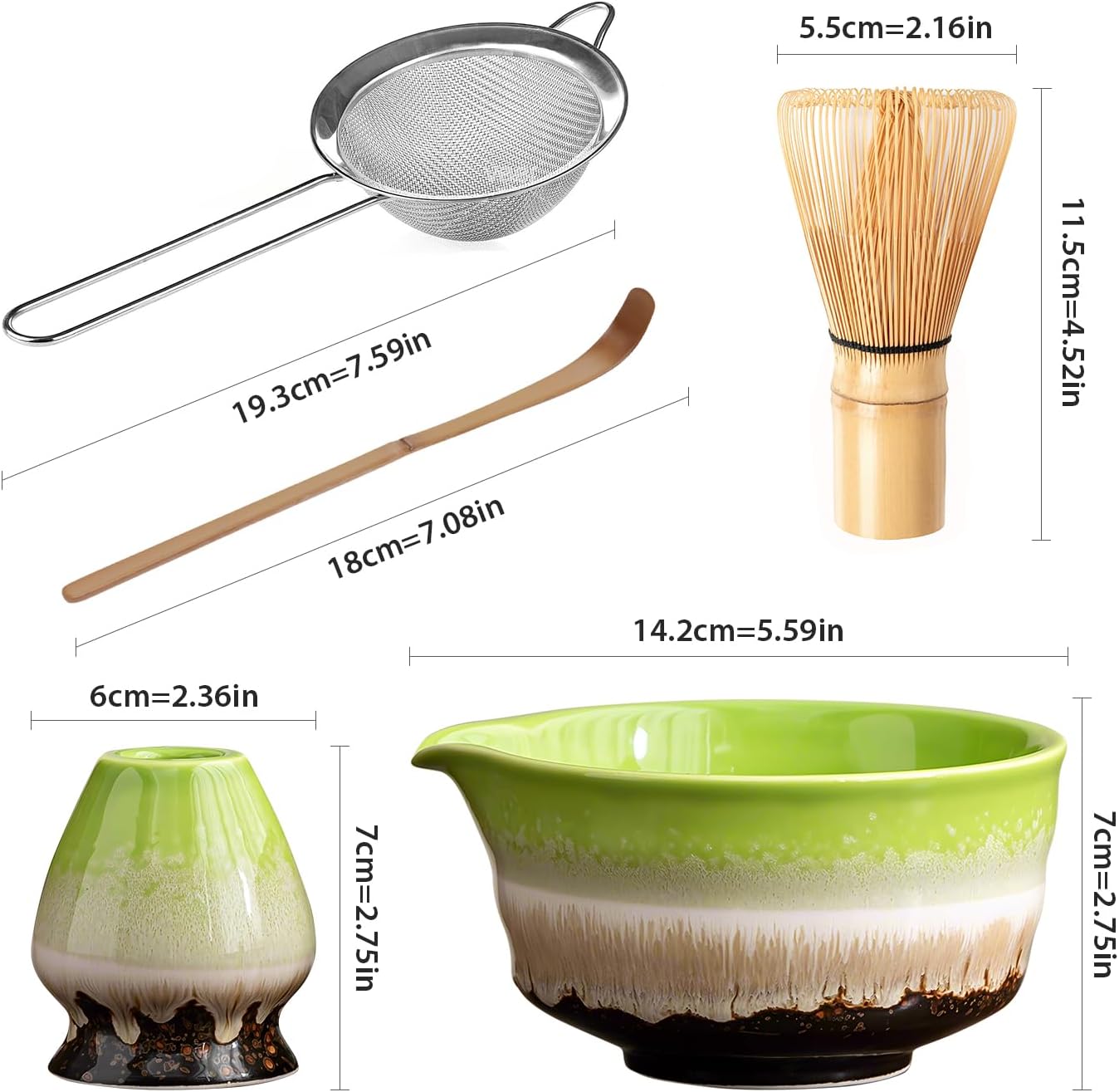Matcha Whisk Set Ceramic Matcha Set Includes Matcha Bowl Matcha Whisk and Holder, Bamboo Scoop, Sifter, 5 Pcs Matcha Kit for Matcha Lovers