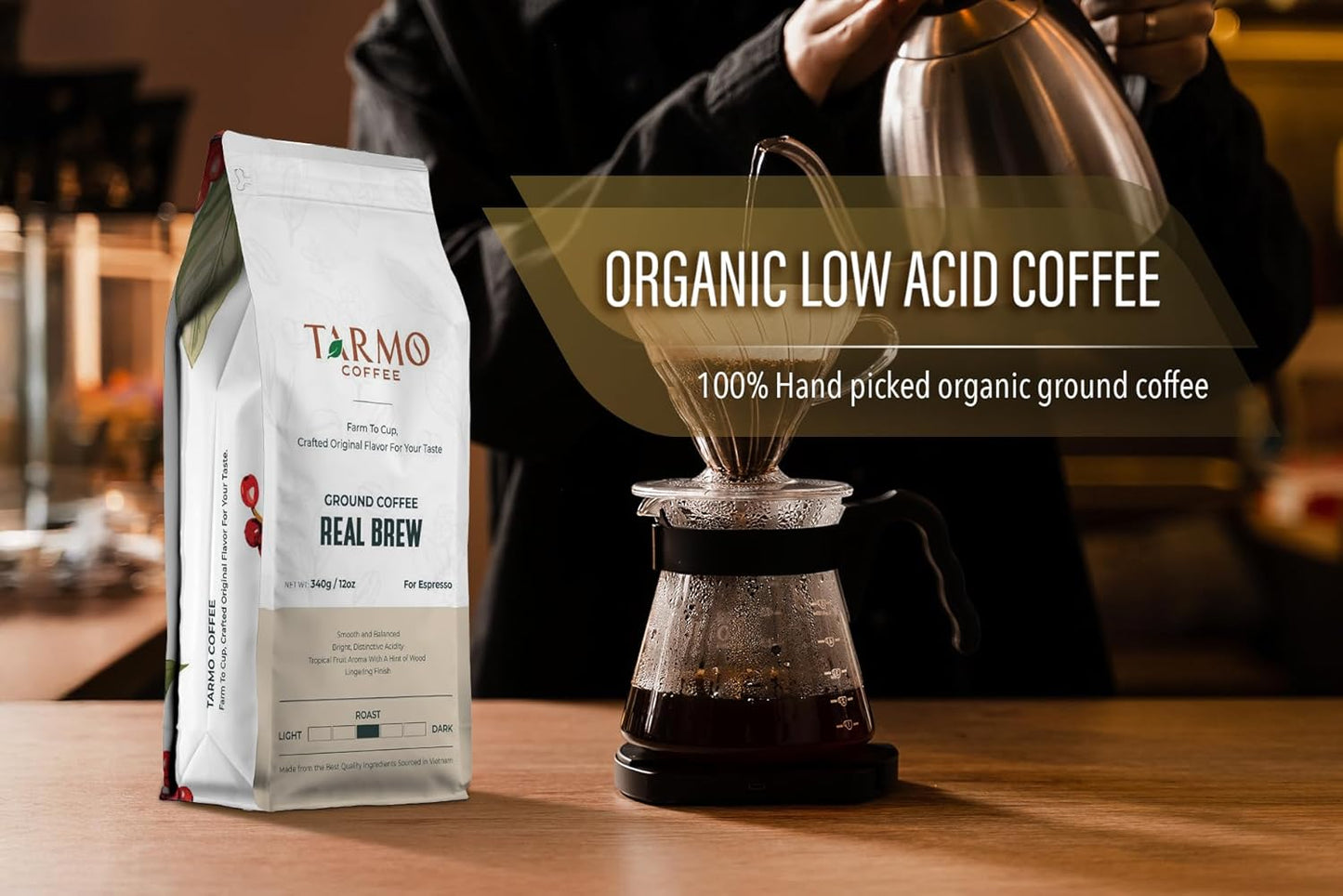 TARMO - REAL BREW | Low Acid 100% ARABICA Ground Coffee | Specialty Vietnamese Coffee | Single Origin Medium Roast | Coffee Ground 12 Oz Bag