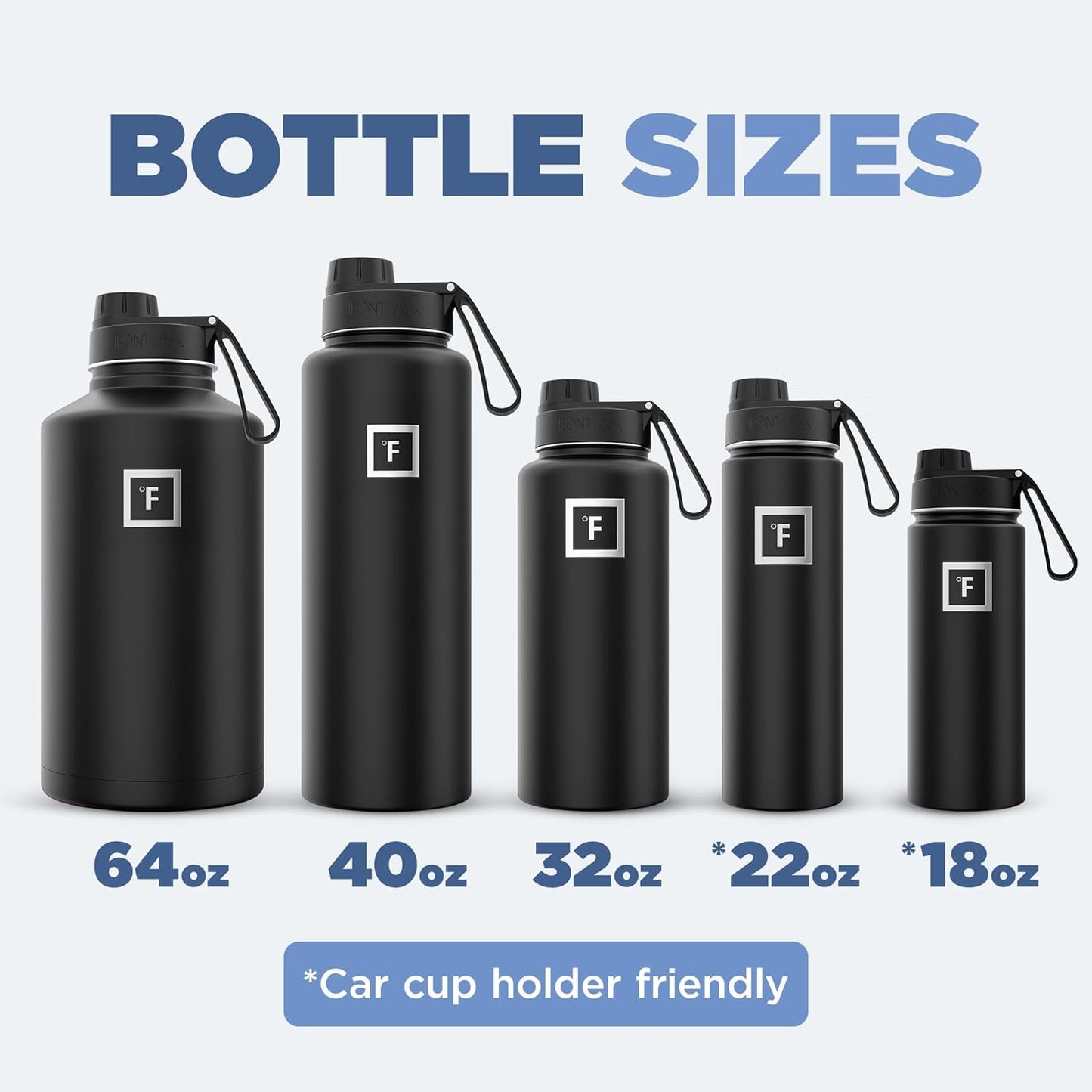 IRON °FLASK Camping & Hiking Hydration Flask with 3 Lids - Stainless Steel, Double Walled & Vacuum Insulated Water Bottle - Leak Proof & BPA Free (Morning Mist, Spout - 40 oz)