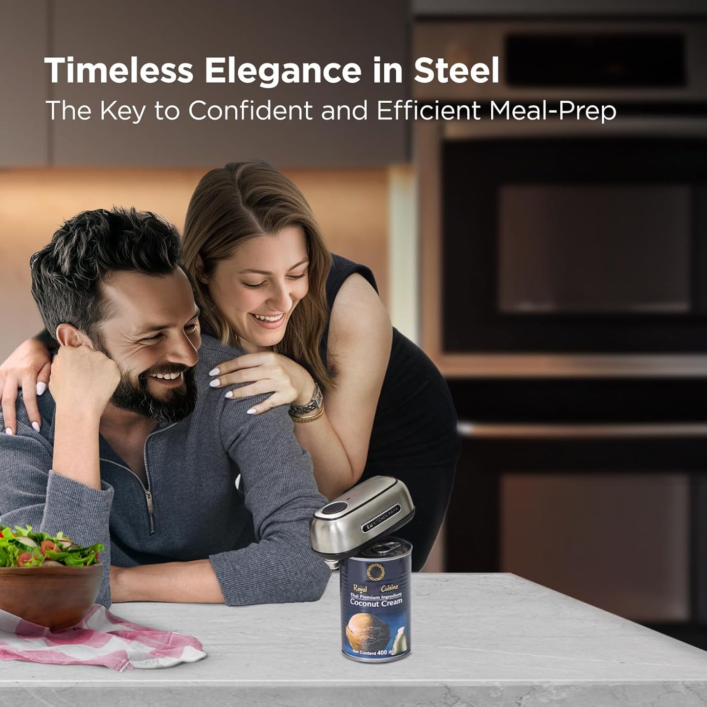 Kitchen Mama Orbit One Stainless Steel Rechargeable Electric Can Opener: Hands-free, USB-C Charging, Automatic Stop, Smooth Edge, Safety, Blade for Large Cans, Heavy Duty, Soda Can and Pop Can