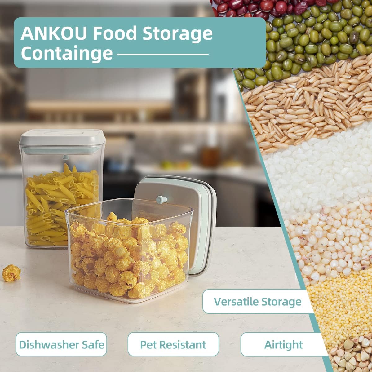 Ankou Airtight Container Set (1000ml 4 Pcs) Stackable One Press Openning Food Containers for Snacks Sugar Salt Herbs Spices Coffee Bean Formula Popcorn BPA-Free Tight Seal - Clear (1.0 QT * 4)