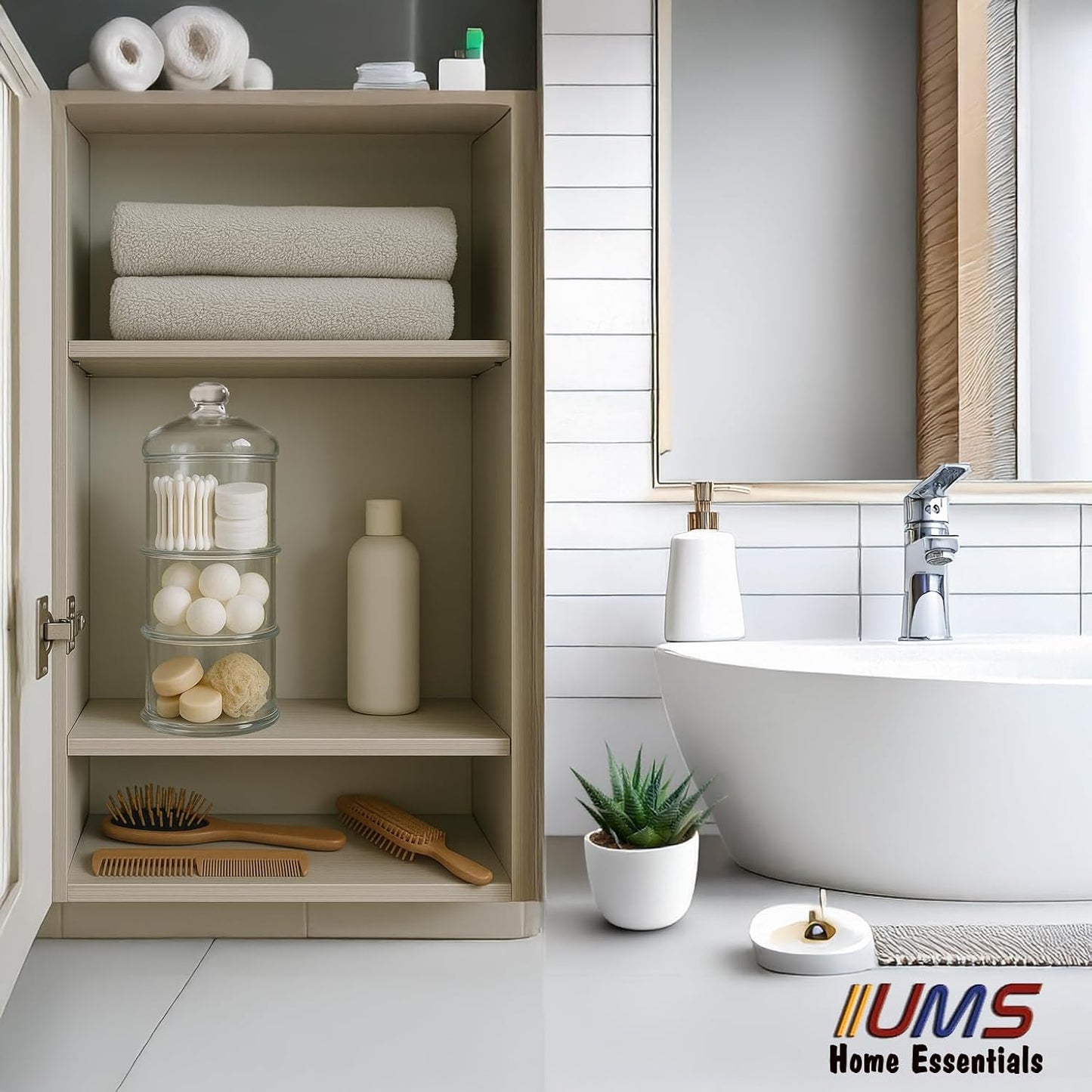 ums 3 Tier Glass Jars with Lid, Cookie Jar, Candy Jars for Candy Buffet, Apothecary Jars, Kitchen & Bathroom Organizers and Storage