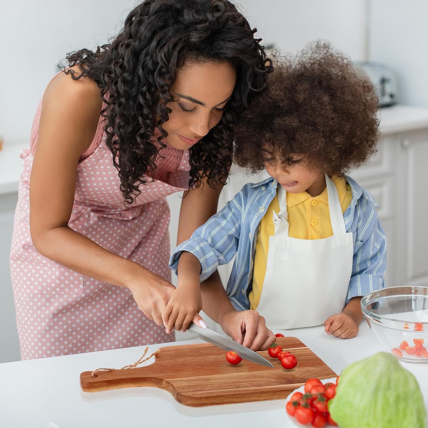 Tanlade 16 Pcs Acacia Wood Cutting Board with Handle Chopping Boards Decorative Charcuterie Platter Pizza Bread Cheese Fruit Serving Tray for Kitchen Counter Table Christmas Decorate(14 x 8 Inch)