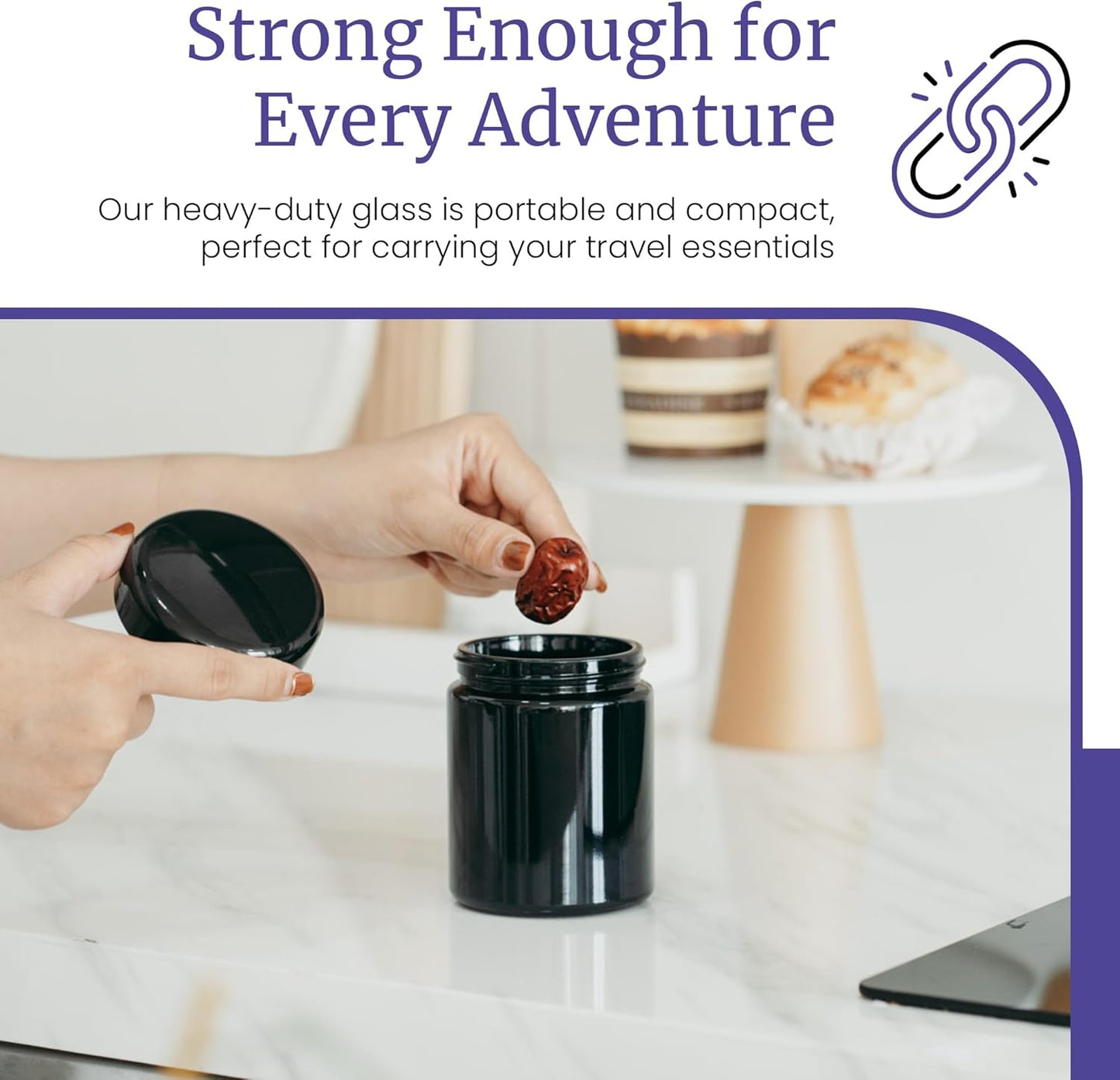 Infinity Jars, Premium Airtight Ultraviolet Glass Jar 250 ML (8.3 fl oz) Pack 3 Smell Proof, Antistatic, Light Blocking Container for Herbs, Coffee, Tea & Spices Durable, Travel-Friendly Storage