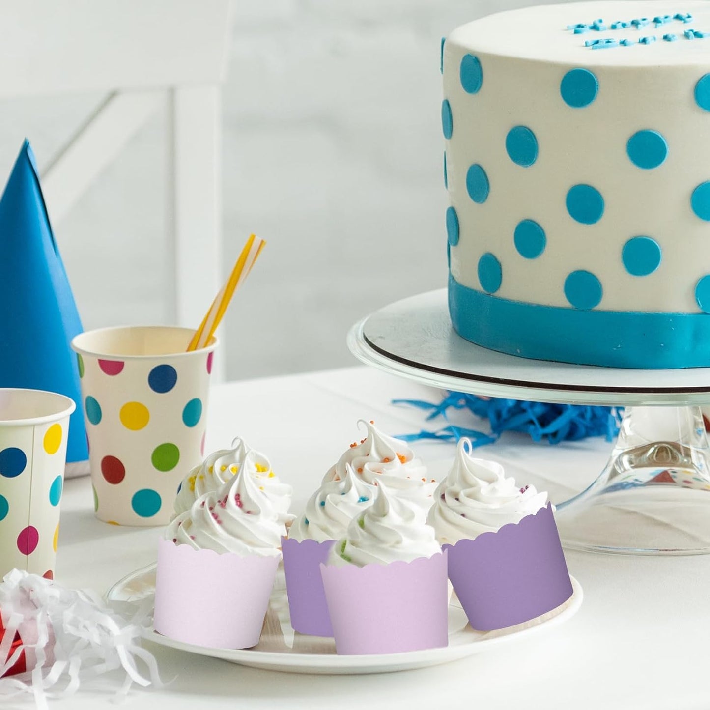 Whaline 120Pcs Purple Paper Baking Cups Scalloped Edge Cupcake Wrappers Gradient Purple Cupcake Muffin Cases for Wedding Birthday Baby Shower, 3 Colors