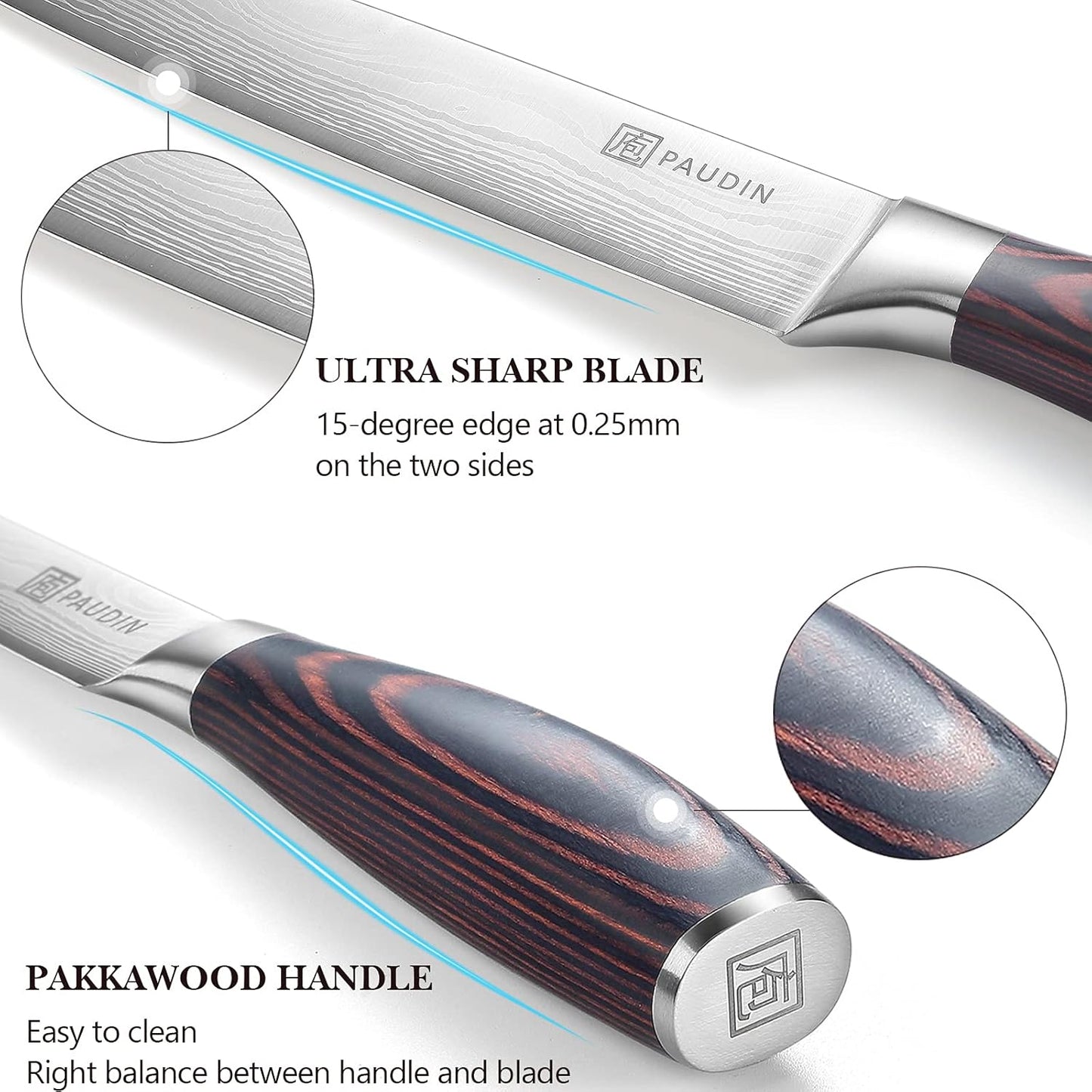 PAUDIN Carving Knife 8 inch, Ultra Sharp Brisket Slicing Knives, Premium Meat Cutting Knives German Stainless Steel, BBQ Knife with Ergonomic Handle, for Slicing Roast, Meats and Vegetables