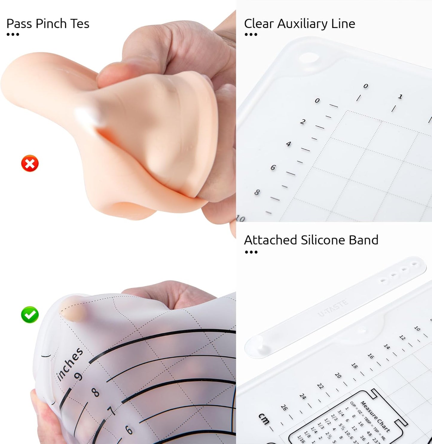 U-Taste 28"x20" Large Pastry Mat: Food-Grade Liquid Silicone Dough Rolling Baking Sheet, Non-Stick Non-Slip for Kneading, Making Pizza, Fondant with Clear Measurement and Raised Edges (Transparent)