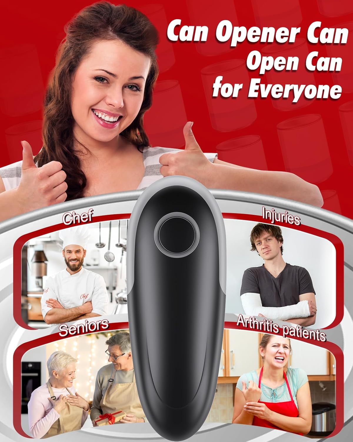One Touch Electric Can Opener Fits All Can Sizes, Electric Can Openers for Kitchen Food Safe with Smooth Edge, Kitchen Gadgets Automatic Can Opener for Seniors, Arthritis and Chef(Black)