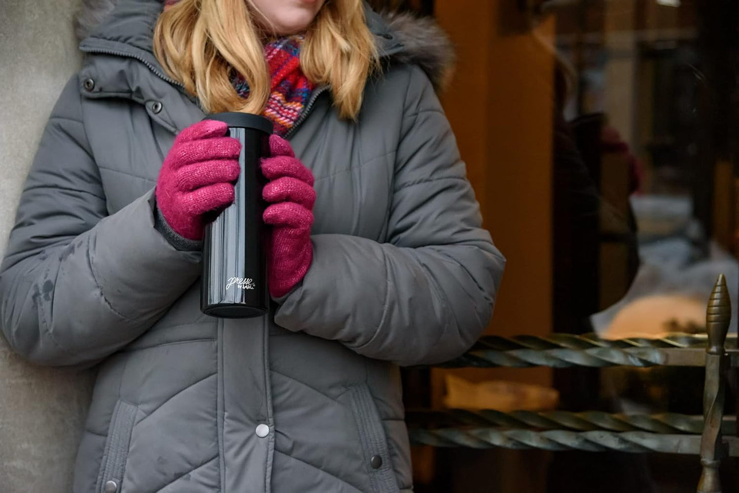 bobble French Coffee Presse, On-The-Go use, Quick Brew, Slim Design, Triple Wall Insulation, 14 oz (Blue)