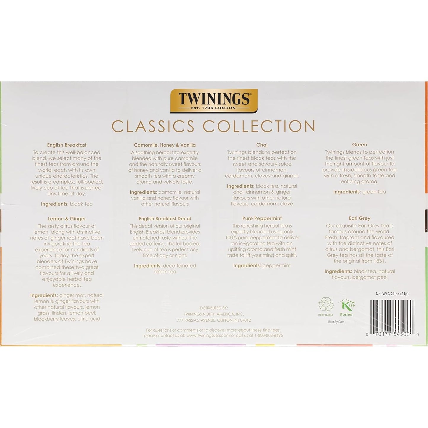 Twinings Tea Classics Collection Gift Box Variety Sampler, 48 Tea Bags (Pack of 1), Enjoy Hot or Iced, Includes Black, Herbal, Green, & Chai Teas