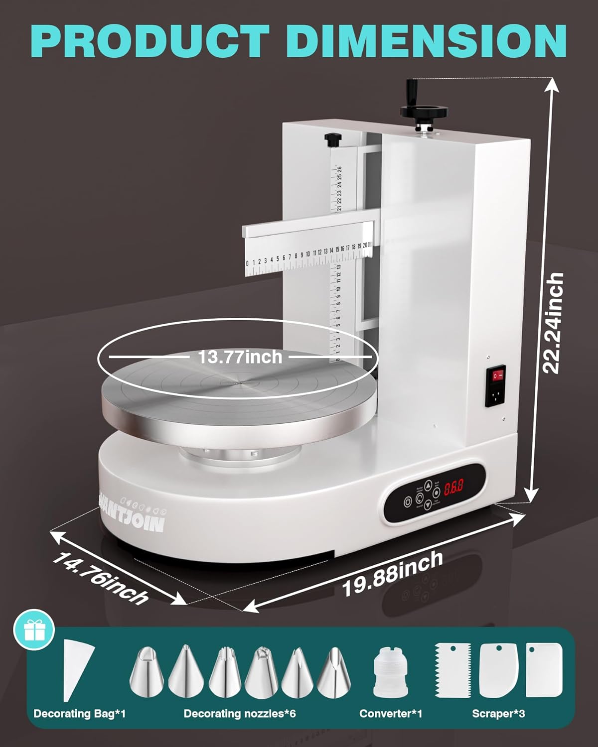 WantJoin Automatic Cake Decorating Machine, 4–12" Cake Icing & Frosting Machine, 60–320 RPM Adjustable Speed, Stainless Steel Cream Spreader with Turntable & Scraper, Commercial Bakery Equipment