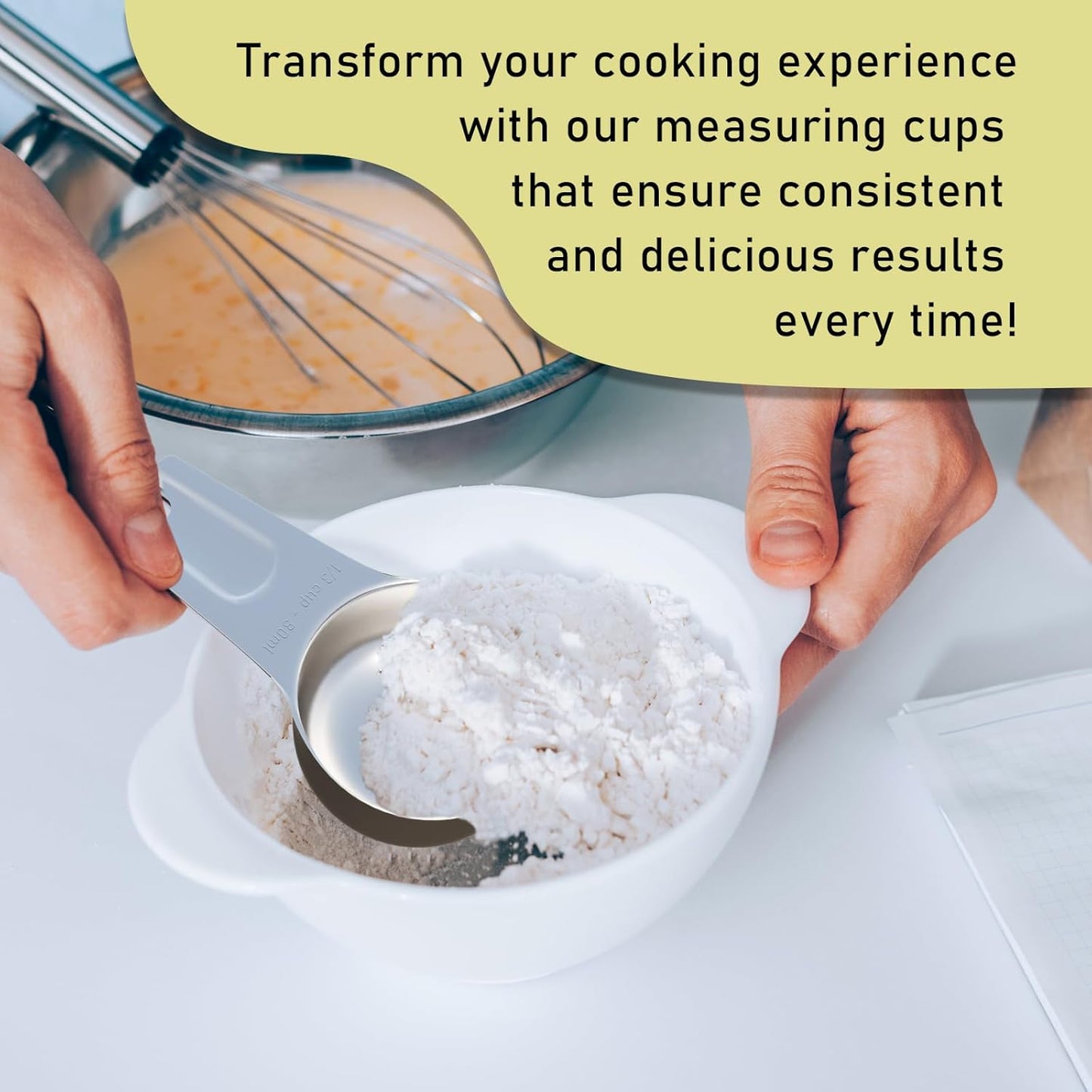 2PCS 1/8Cup (30ml, 1oz) Single Measuring Cup, Stainless Steel Measure Scoop, Metric and US Measurement, Heavy Duty, Dishwasher Safe