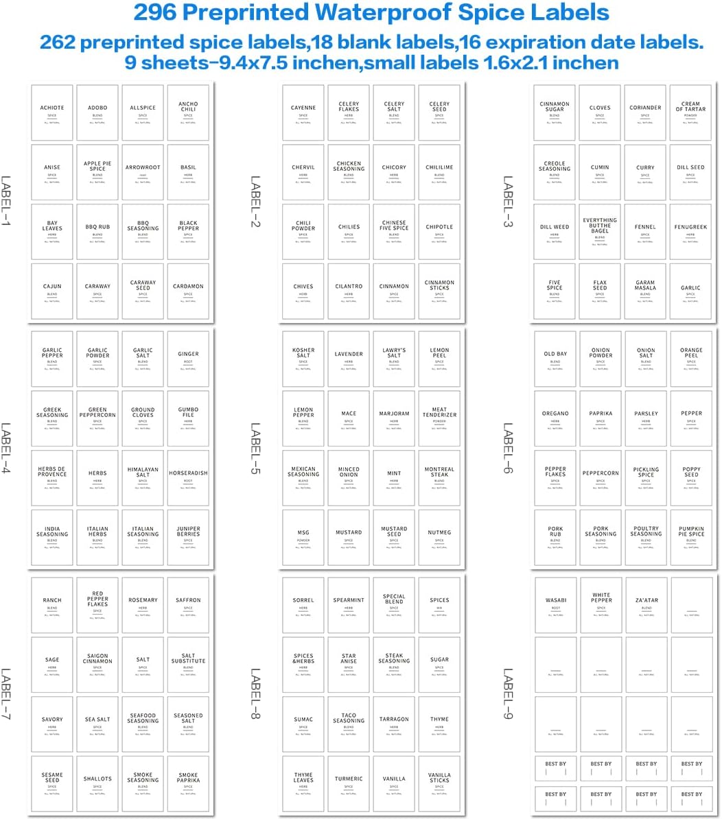 24 Pcs Glass Jars With 296 Spice Labels Preprinted of White and Black Color- 4oz Thicken(2.4mm) Empty Small Herb Seasoning Containers With Bamboo Airtight Lids