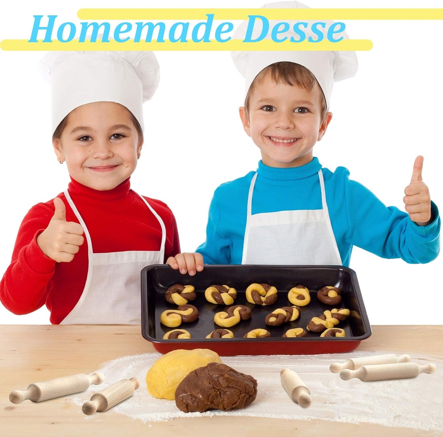 Suclain 30 Pcs Wooden Mini Rolling Pin Long Kitchen Baking Small Dough Rolling Pin for Children Fondant Pastry Pizza Crafting and Imaginative Play for Halloween and Christmas Presents (6 Inches)