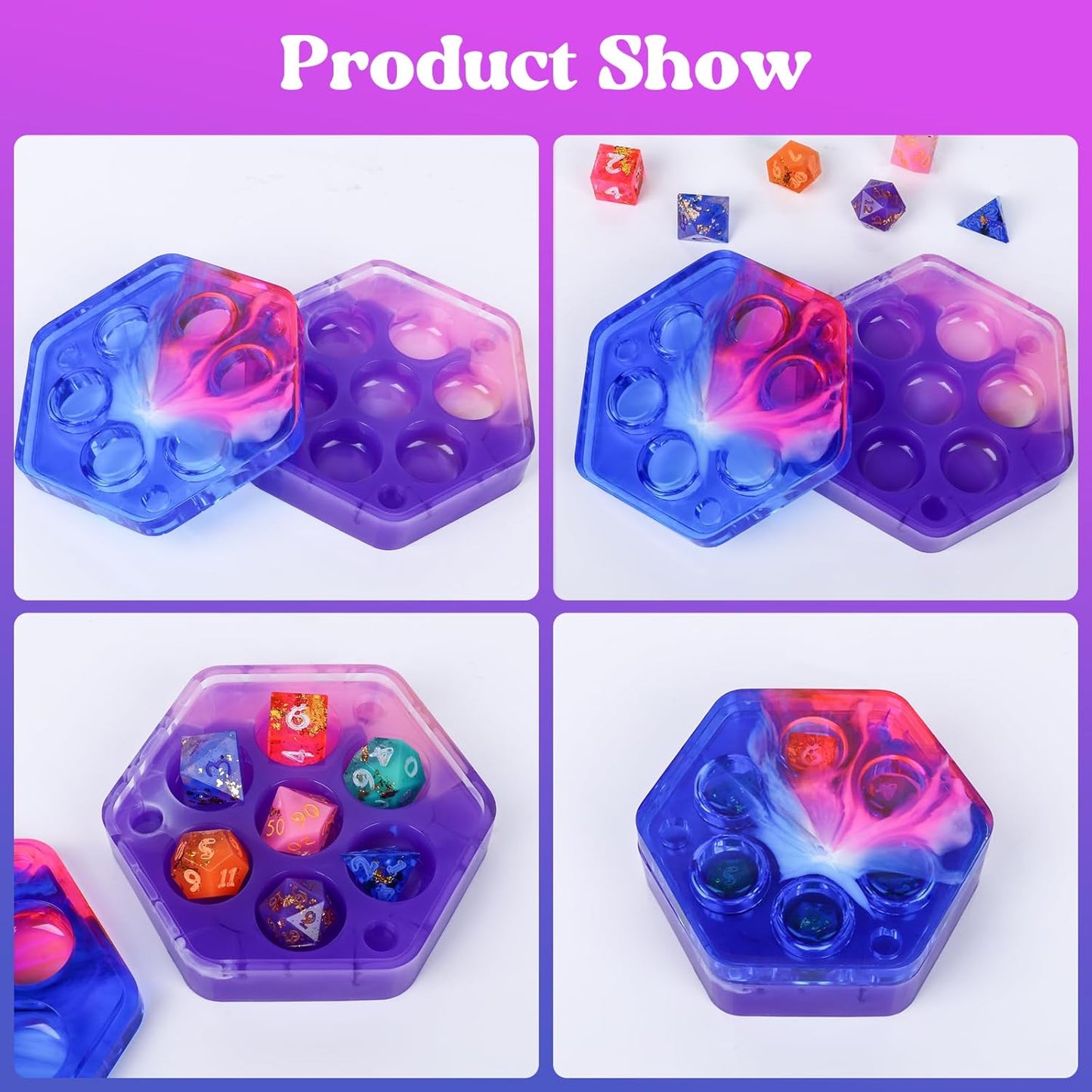 KISREL Dice Resin Molds, DND Dice Set and Organizer Box Epoxy Resin Mold with 7 Standard Stereoscopic Dice Cavities, Silicone Molds for Resin, DND Dice Set Making Kit, Table Board Game