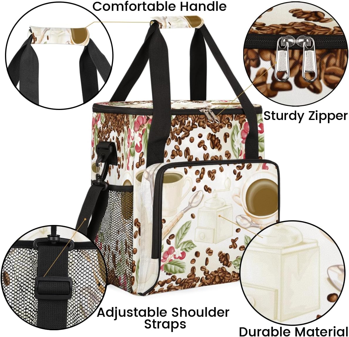 Watercolor Coffee Bean Coffee Maker Carring Bag Cafe Travel Carrying Storage Tote Bag Compatible with Keurig K-Mini or K-Mini Plus Portable Single Serve Coffee Brewer Case with Pockets for K-cup Pods