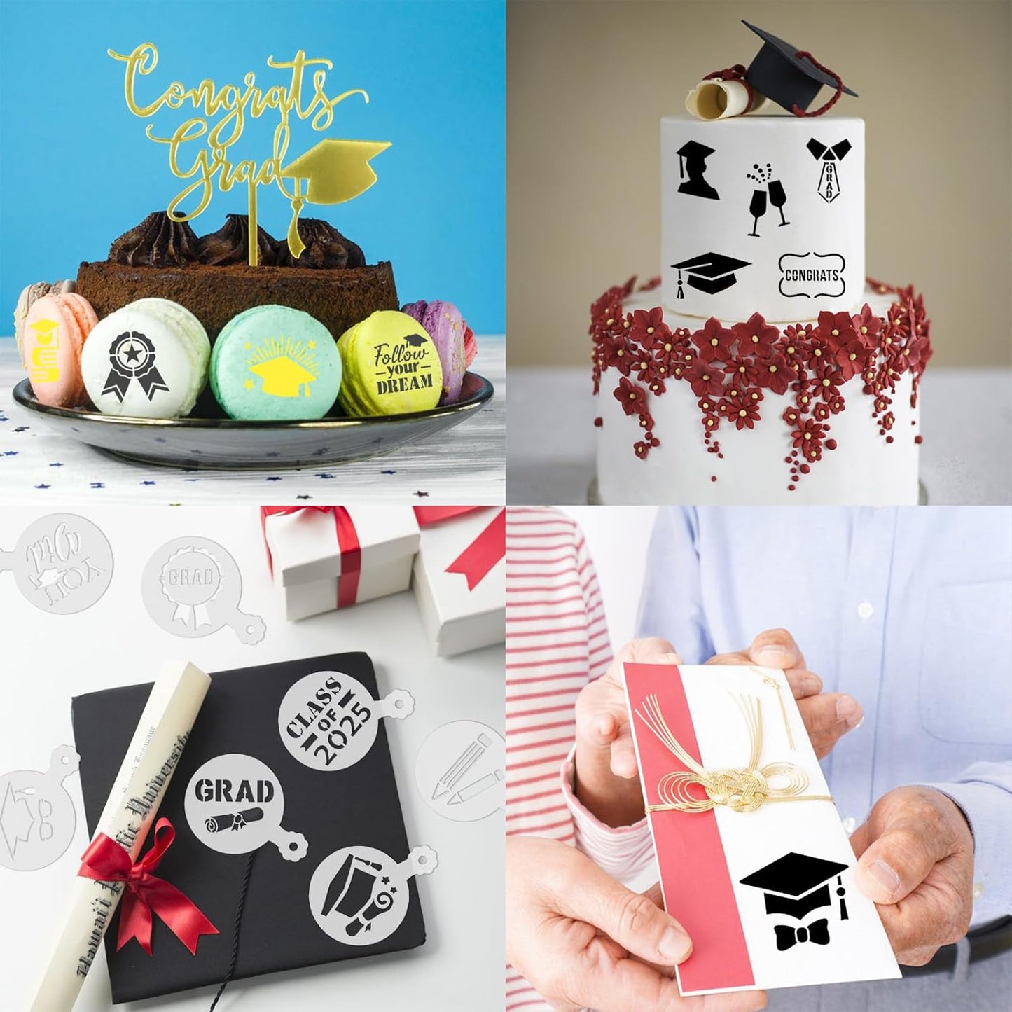 JULBEAR Graduation Cookie Stencils, 36 Pieces Class of 2025 Reusable Coffee Decoration Stencils Templates Tools for Cookies Baking Painting Dessert Decoration DIY Graduate Party Decor