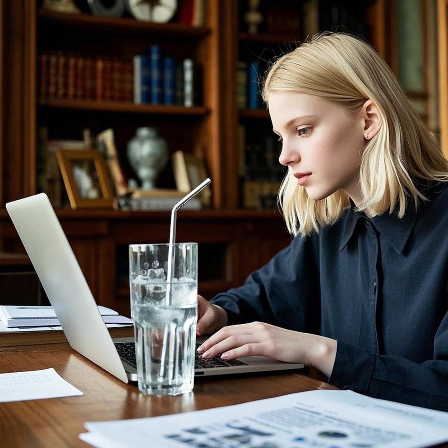 dcieiosul Set of 6 Reusable Metal Straws, 8.5'' Long Stainless Steel Straw with Cleaning Brushes and Case, Drinking for 20 oz Tumblers.