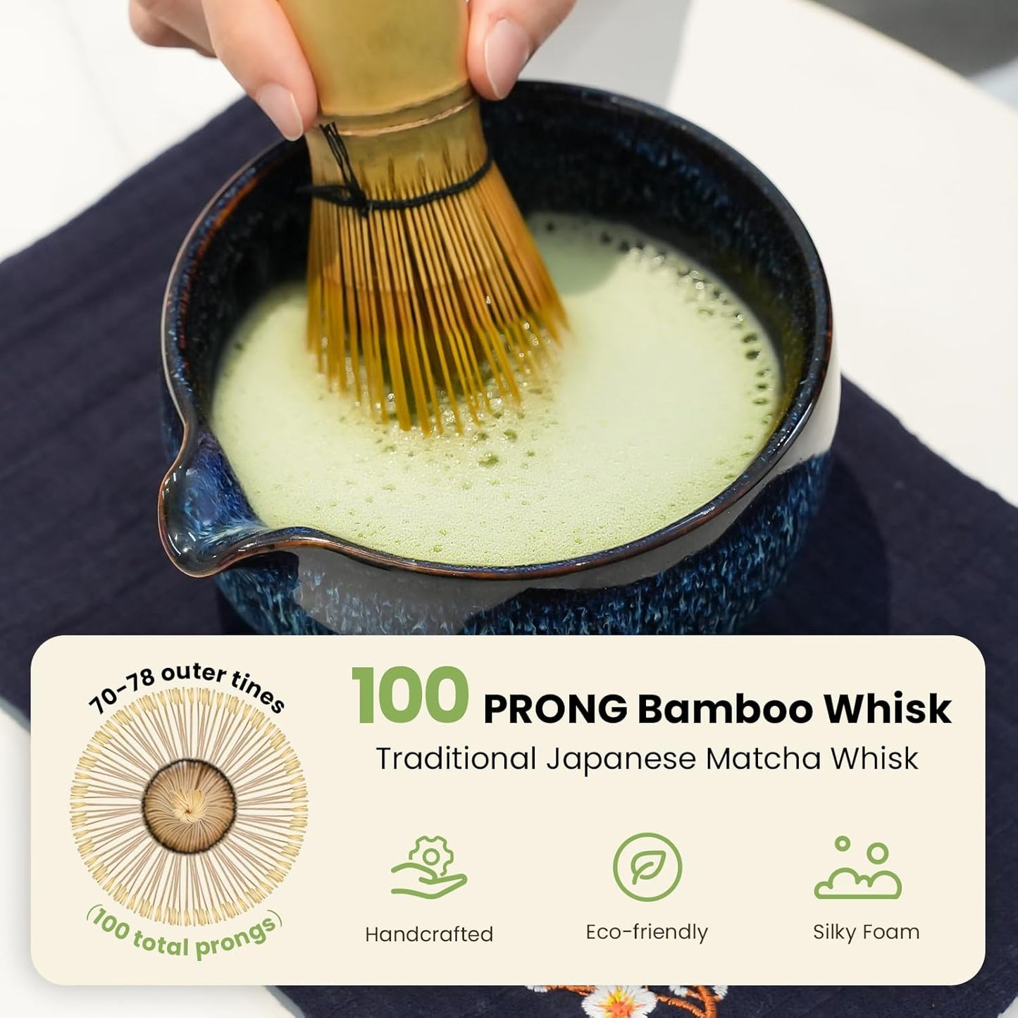 Matcha Whisk Set, Ceramic Matcha Set Includes Matcha Bowl, Matcha Whisk & Holder, Scoop, Sifter, Spoon, Scoop Rest, Tea Mat, User Manual - 9 Pcs Matcha Kit for Matcha Lovers (Blue)