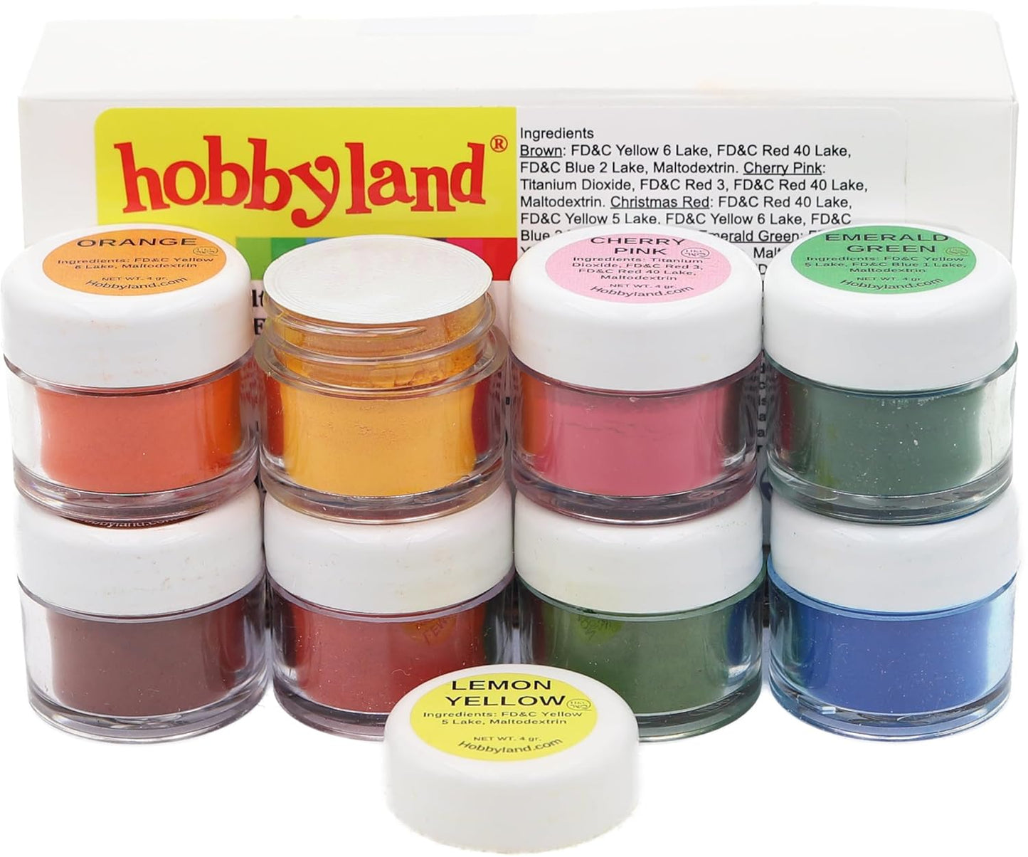 Hobbyland Powder Food Color Kit, Specialty Powder Food Coloring Set, 8 Colors, 4 Gram Jars