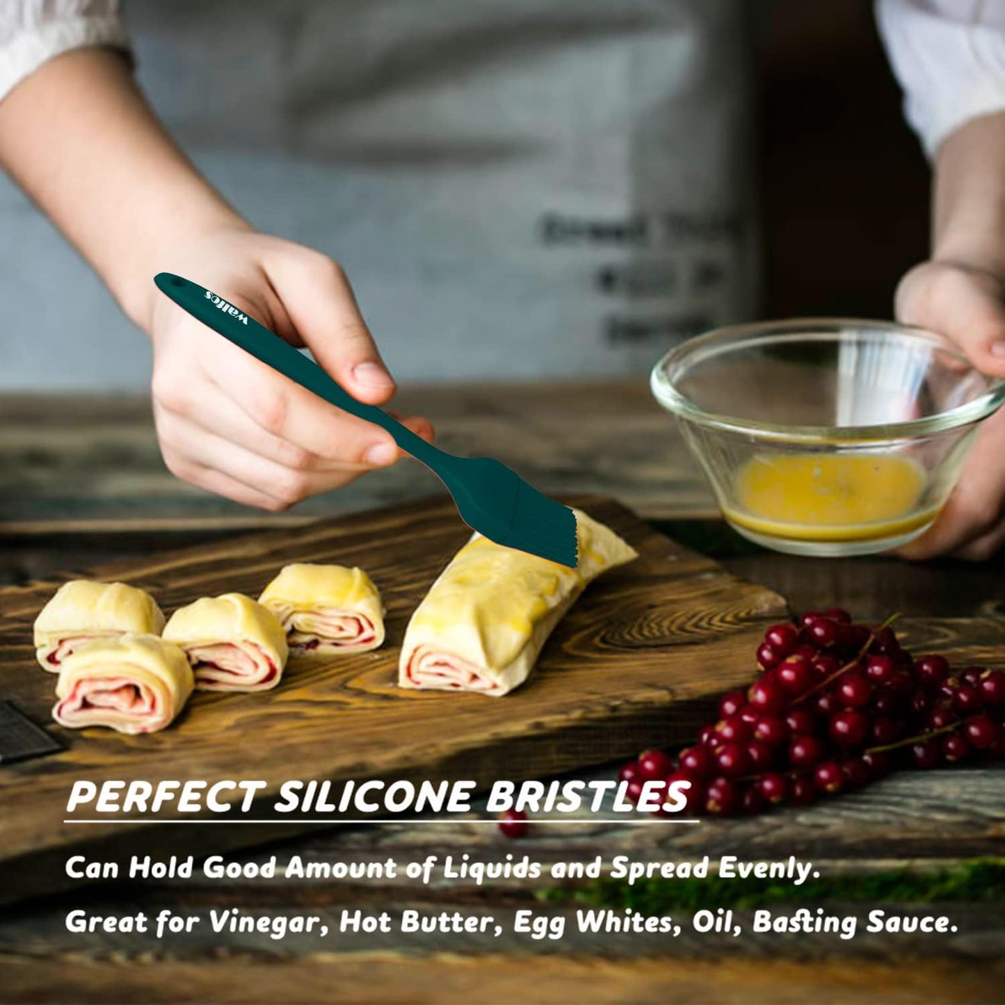 Walfos 3 Size Basting Pastry Brush, Silicone Pastry Brushes for Barbecue, Baking, Desserts, Cooking Brush for Kitchen - Strong Stainless Steel Core