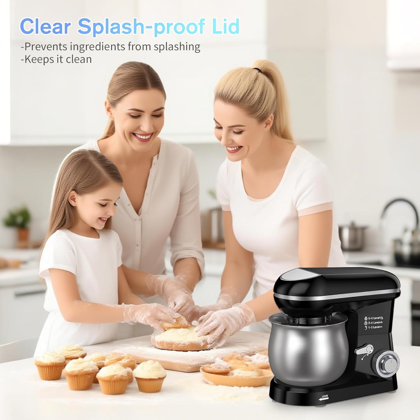 6-Speed Electric Stand Mixer with 5.3 Quart Stainless Steel Bowl, Kitchen Mixer Tilt-Head Design – Includes Dough Hook, Whisk & Beater-Great for Baking Bread, Cakes, Cookies