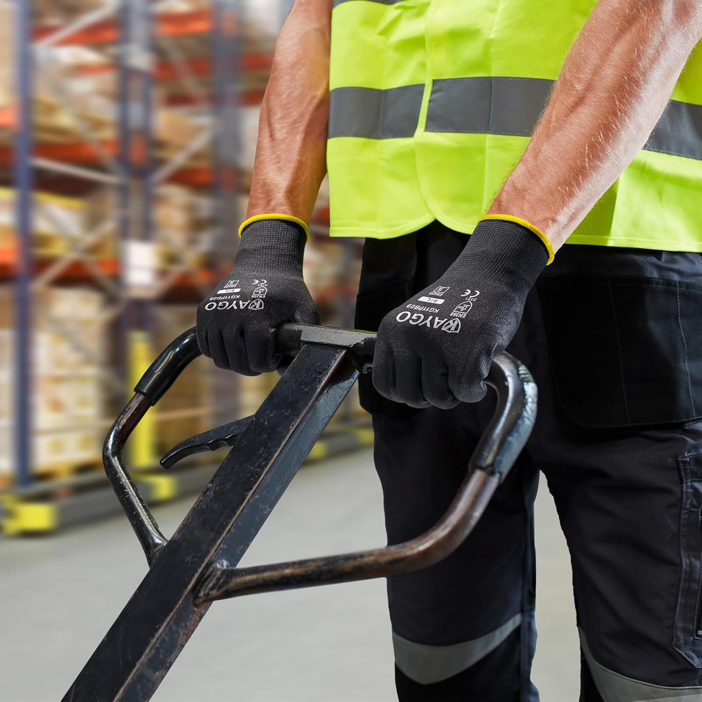 KAYGO Safety Work Gloves PU Coated,12 Pairs KG11PB Seamless Knit Glove for Men and Women, with Smooth Grip on Palm and Fingers, Ideal for General Duty Work (X-Small, Black)