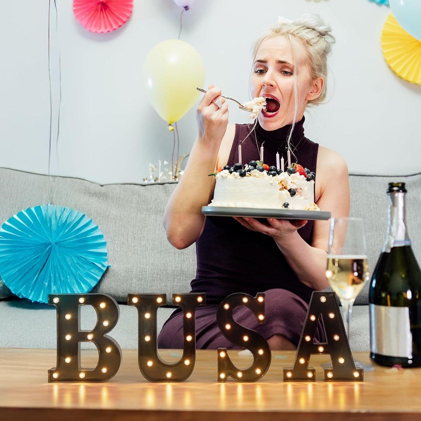 Foaky Black LED Letter Lights for Room Decor - Bedroom Wall Decor, Alphabet Lights for Home, Wedding, Party - Battery Operated (B)