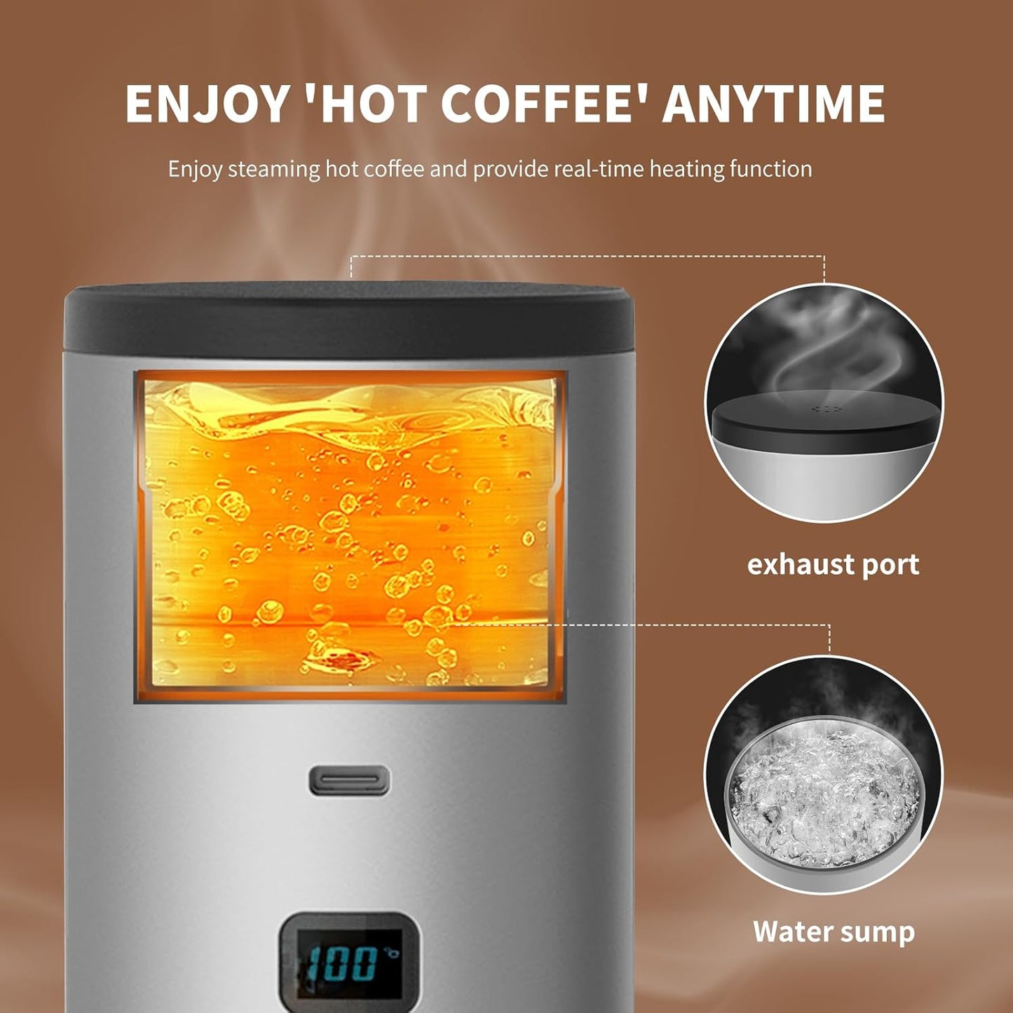 3-in-1 Portable Coffee Maker, Espresso Machine, Self-Heating Travel Coffee Maker Compatible with NS, DG Pods & Ground Coffee, Small Mini Espresso Machine for Car Camping, Hiking With Stand (grey)