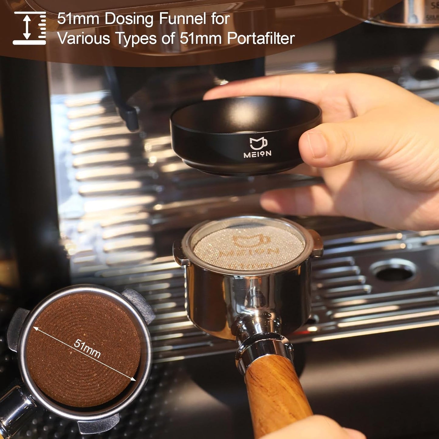MEION 54mm Dosing Funnel for Breville Portafilters, Magnetic Espresso Dosing Funnel Coffee Funnel, Espresso Tools Espresso Accessories (54mm, Black)