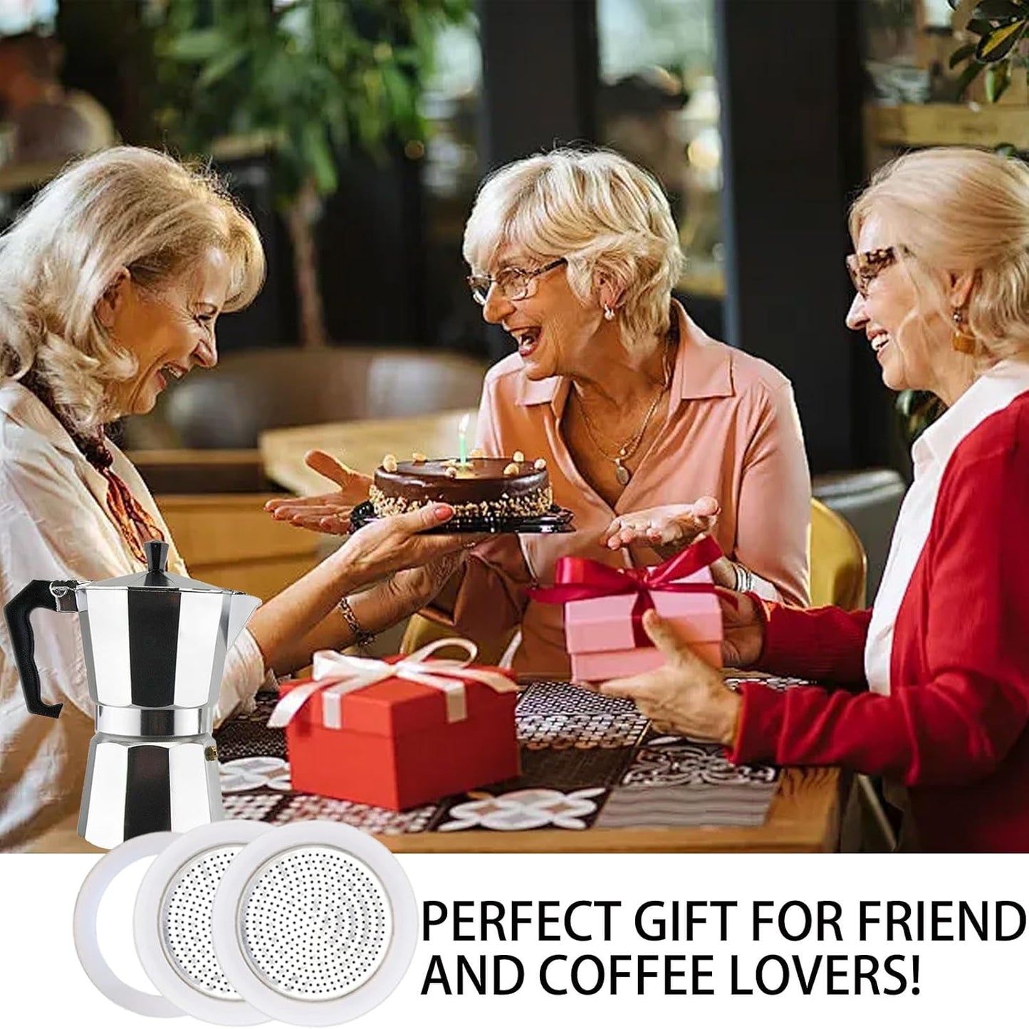 2 Pcs Filter with 3 Pcs Silicone Gasket Seals for 9 Cup Stovetop Espresso Coffee Maker Replacement Parts for DITOSH Aluminium Moka Pot