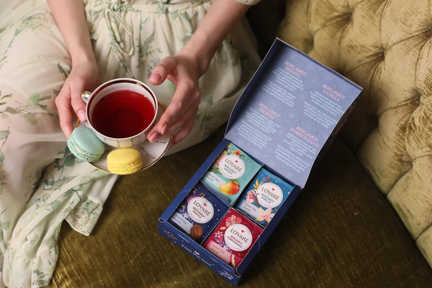 LOVARE Assorted Tea Variety Pack 32 Pack per Box - Made in Ukraine - Set of 4 Tea Bags Individually Wrapped 128 Pack - Bergamot Black, Floral, Black and Green Assorted Tea Bags Variety Pack