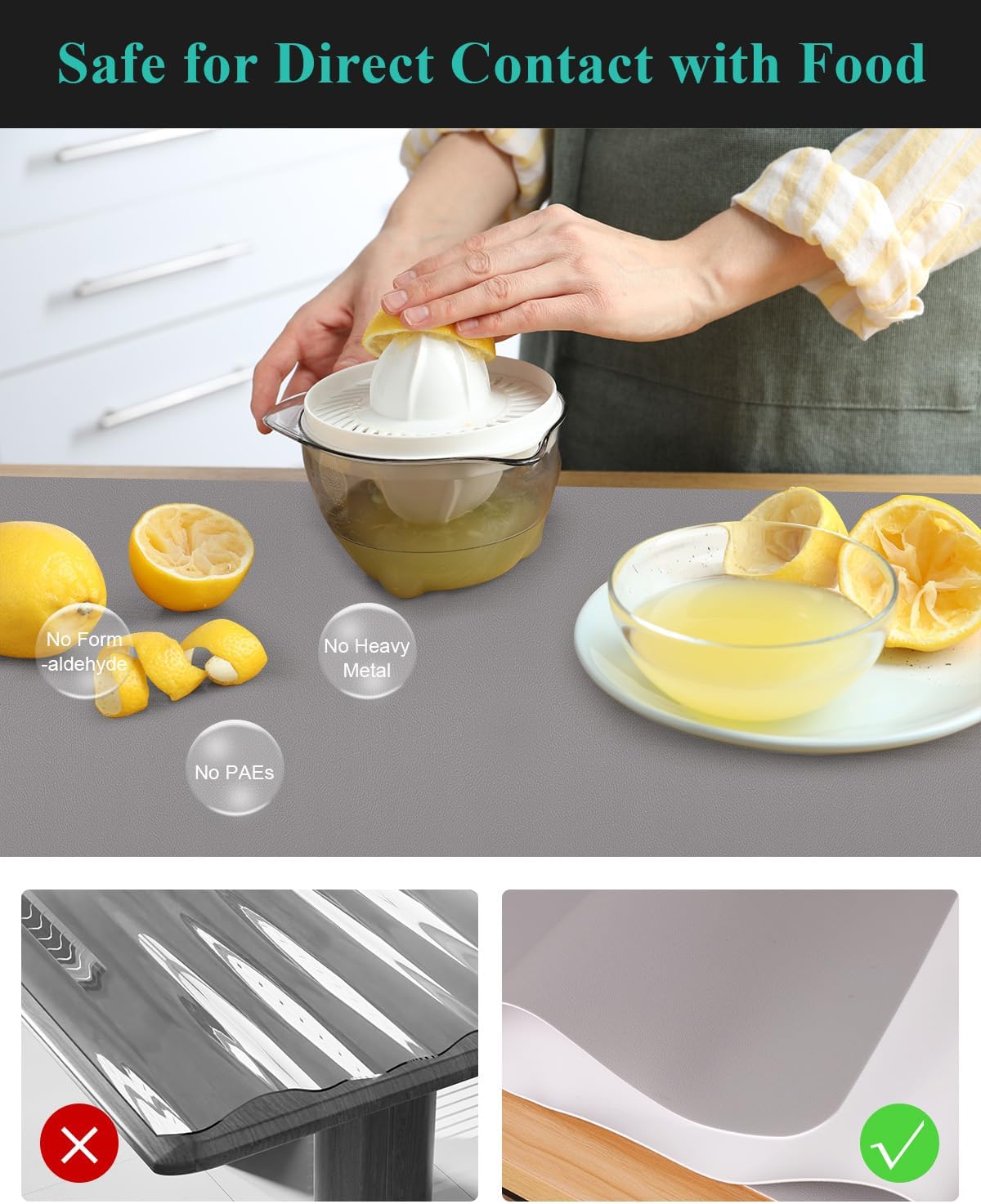 Light Gray Plastic Table Cover Protector, 36" x 72" Waterproof Easy Flat PVC Desk Pad Mat, 1.5mm Thick Rectangle Vinyl Table Top Protector for Dining Room Table, Office, Dresser