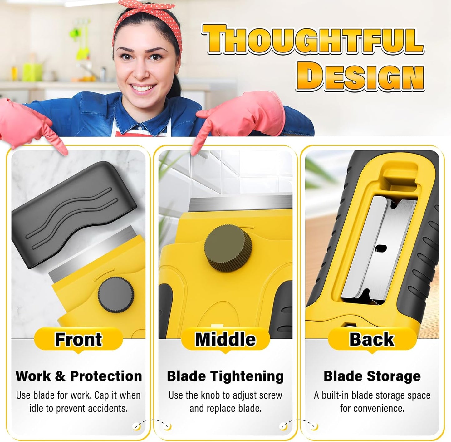 DIYSELF Razor Blade Scraper | Scraper Tool for Cleaning, Glass, Stickers | 2 Pack Scraper with 30 Pcs Extra Single-edged Razor Blades | Paint Scraper | Razor Scraper | Glass Scraper