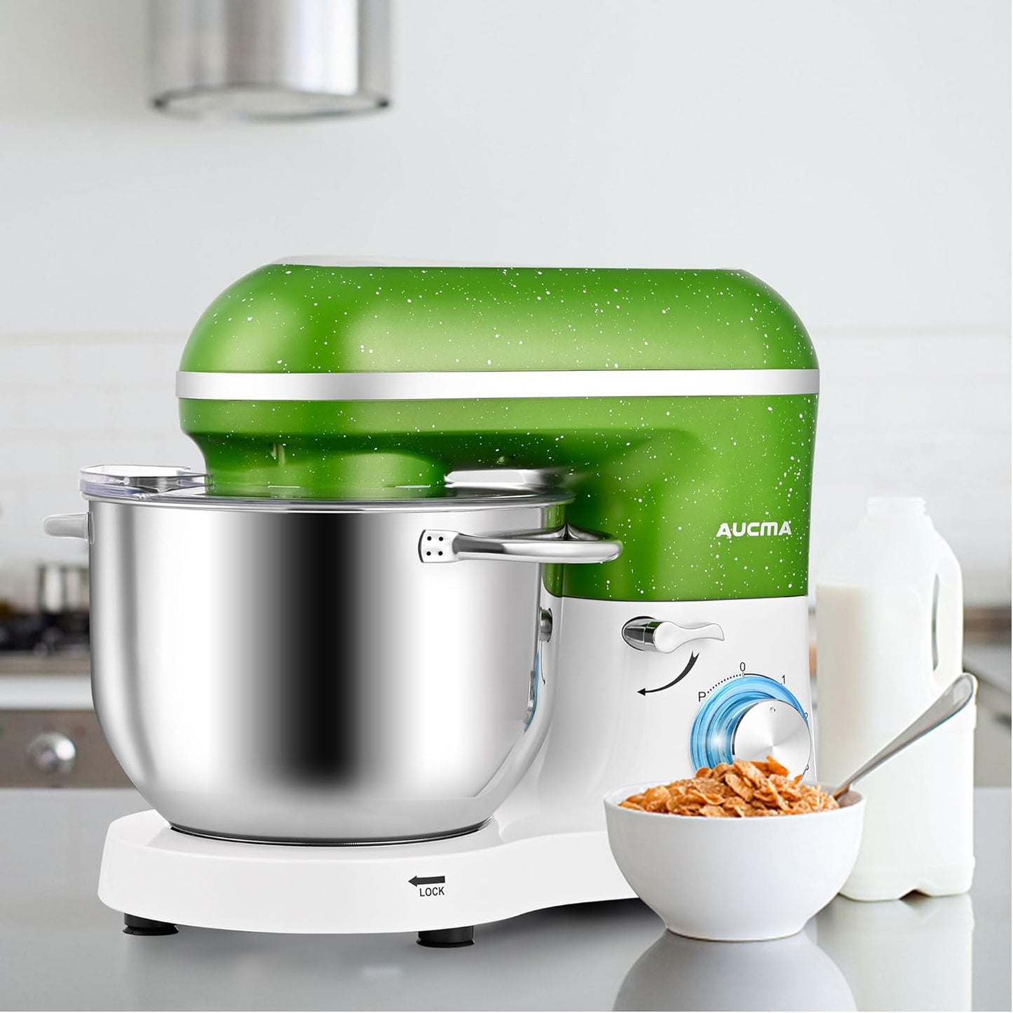 Aucma Stand Mixer,6.5QT 660W 6-Speed Tilt-Head Food Mixer, Kitchen Electric Mixer with Dough Hook, Wire Whip & Beater (Green-White, 6.5QT)