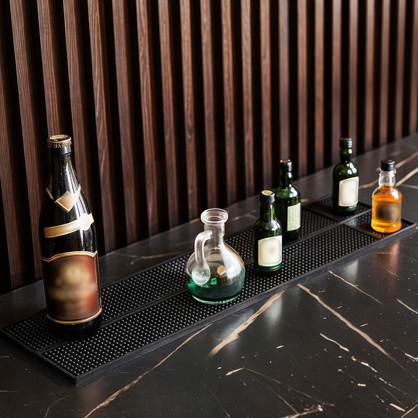 Tioncy 6 Pcs Bar Mat for Countertop 24 x 3 Inch Non Slip Rubber Mat Service Spill Cocktail Bartending Restaurants Barbershop Clippers Salon Tools, Black