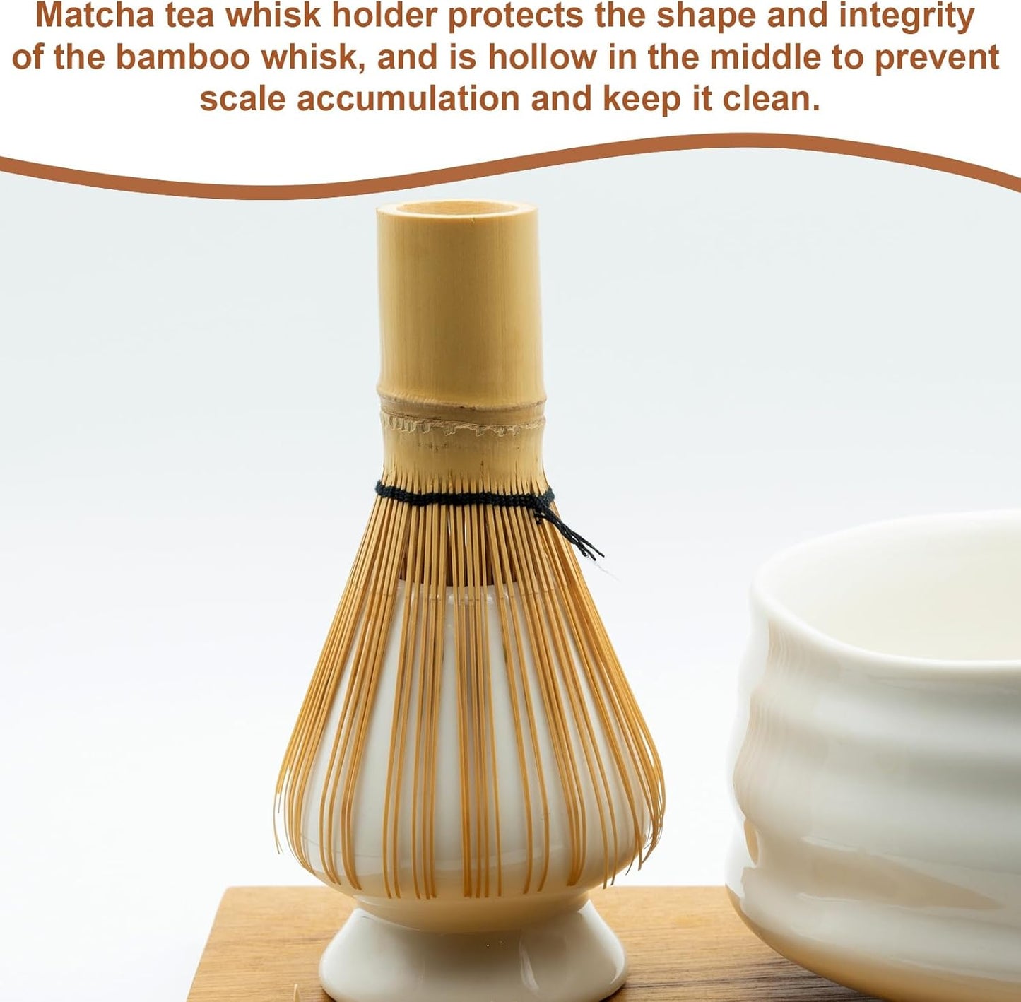 HARFINGTON Ceramic Chasen Stand 70mm Matcha Whisk Holder Teas Set Whisks Stand Traditional Matcha Tea Chasen Holder Tea Set Accessories for Tea Tasting, White/Brown