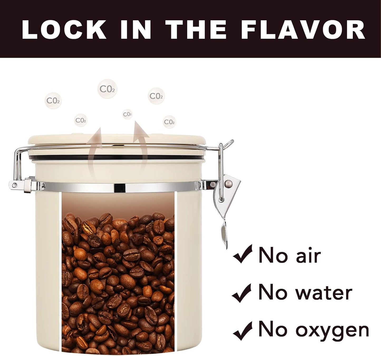 ShanSon Coffee Canister Airtight Coffee Container Stainless Steel Coffee Bean Storage Container with Scoop Coffee Canister for Beans Grounds Sugar Flour Tea Cereal,16OZ, Beige