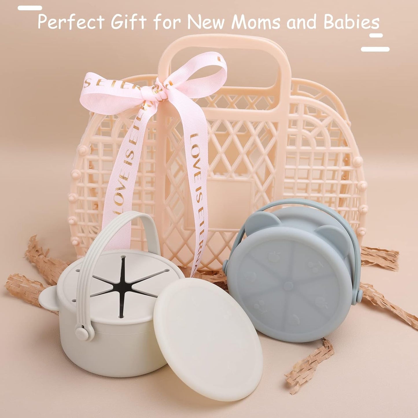 Snack Cups for Toddlers, Silicone Snacks Containers, Baby Food Catcher Spill Proof, Kid Snacks Holder with DustProof Lid, 2 Pack Dishwasher Safe and BPA Free 9 Oz