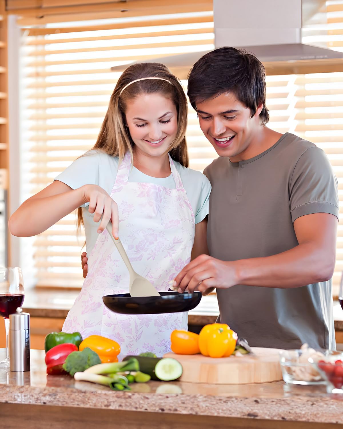 Silicone Spatulas and Spaghetti Spoons, 4 Pack Heat Resistant Full Silicone Cooking Utensils Set, Non Stick Large Kitchen Spatula Spoons for Cooking, Mixing, Serving, Draining