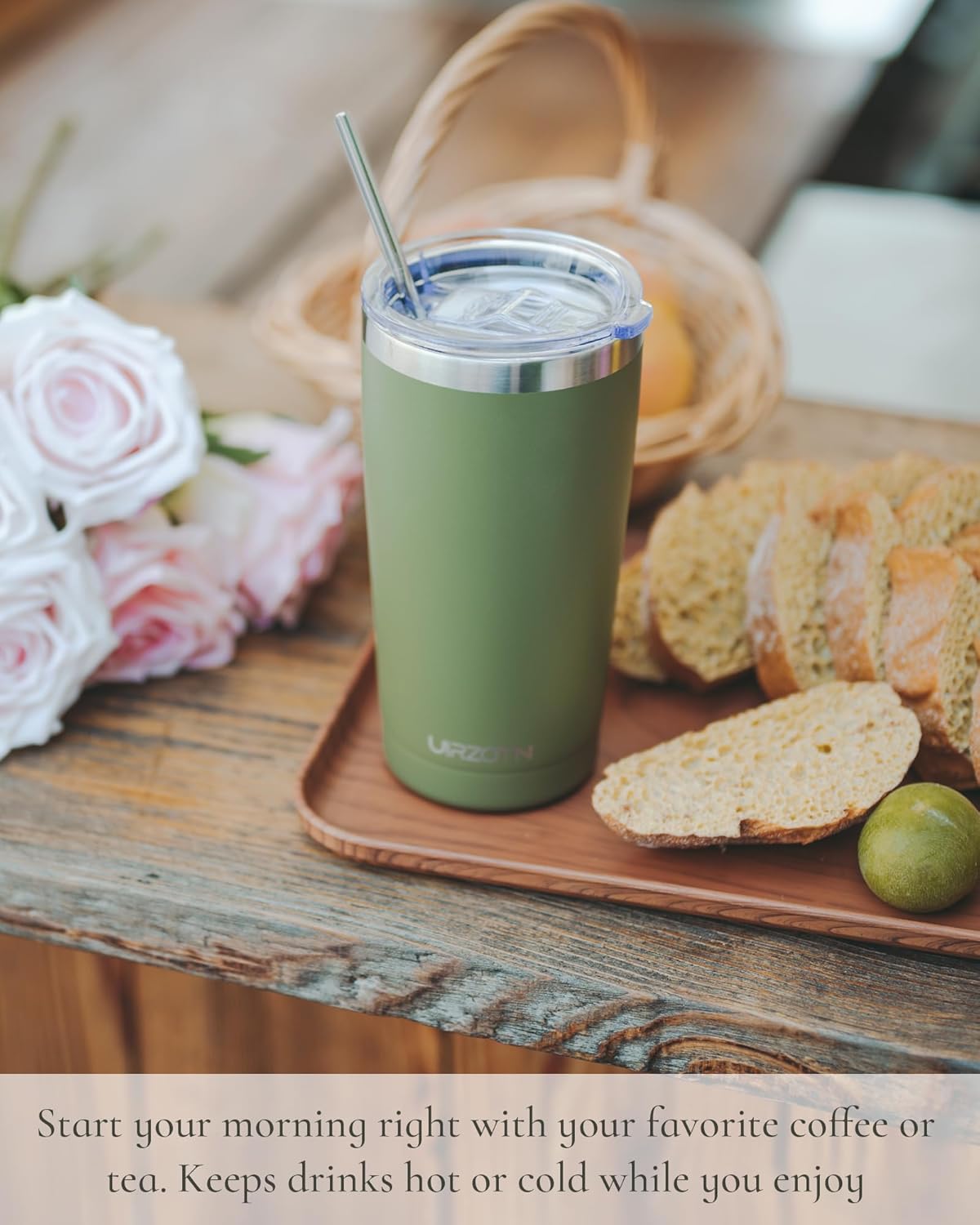 Travel Coffee Tumbler 20oz, Leakproof Travel Coffee Mug with Lid and Straw, Stainless Steel Double Wall Vacuum Insulated Tumbler for Hot/Iced Drinks (Textured Matte, Soft Pink)