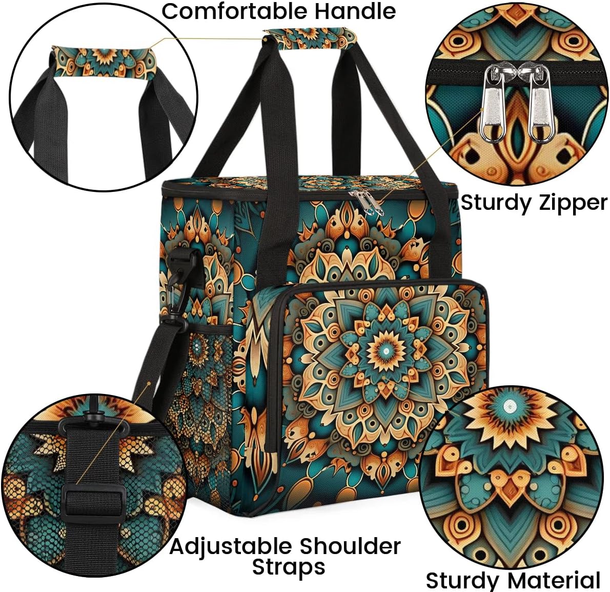 mandala flower beautiful Coffee Maker Carring Bag Travel Carrying Storage Tote Bag Compatible with Keurig K-Mini or K-Mini Plus Portable Single Serve Coffee Brewer Case with Pockets for K-cup Pods