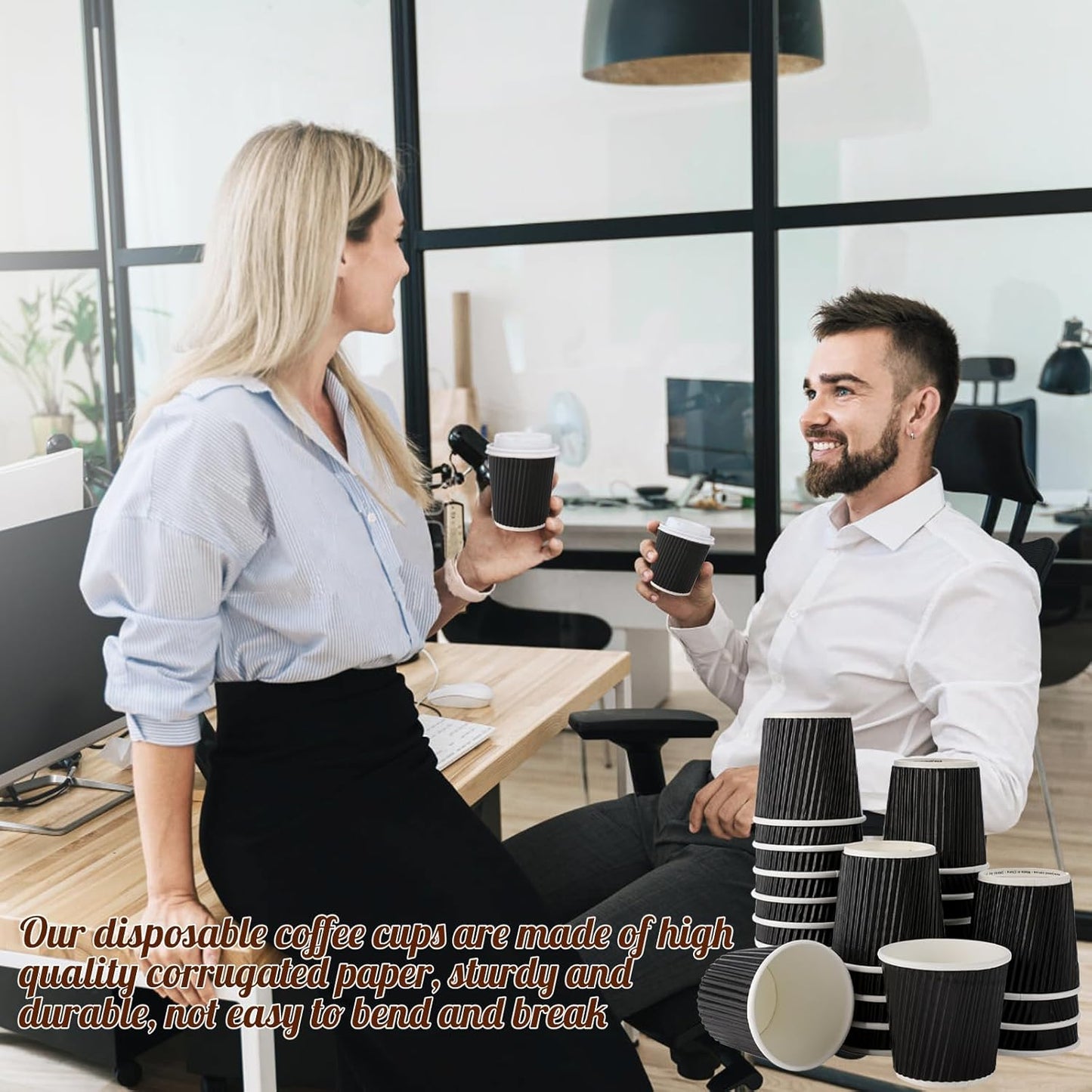 200 Pcs 4oz Paper Espresso Cups Ripple Wall Hot Cups For Coffee Disposable Coffee Cup Paper Hot/Cold Drinking Cups for Party, Picnic, Travel and Events (Black)