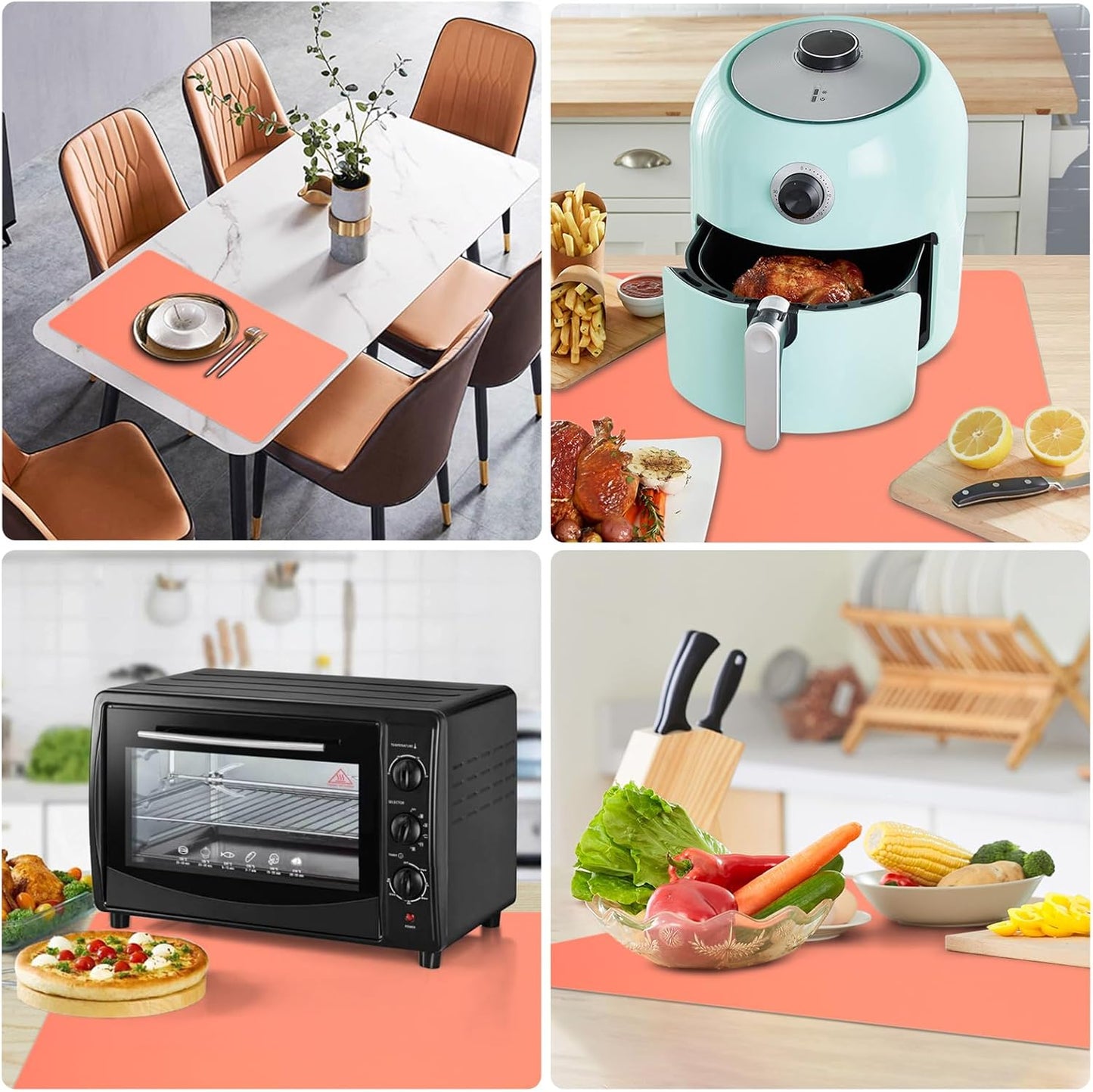 Silicone Mat Heat Resistant Mats for Countertop, Large Silicone Mats for Crafts Kitchen Counter Workbench Table protector, Size 36x24 inches Thick 2mm,Rolled Package,Coral