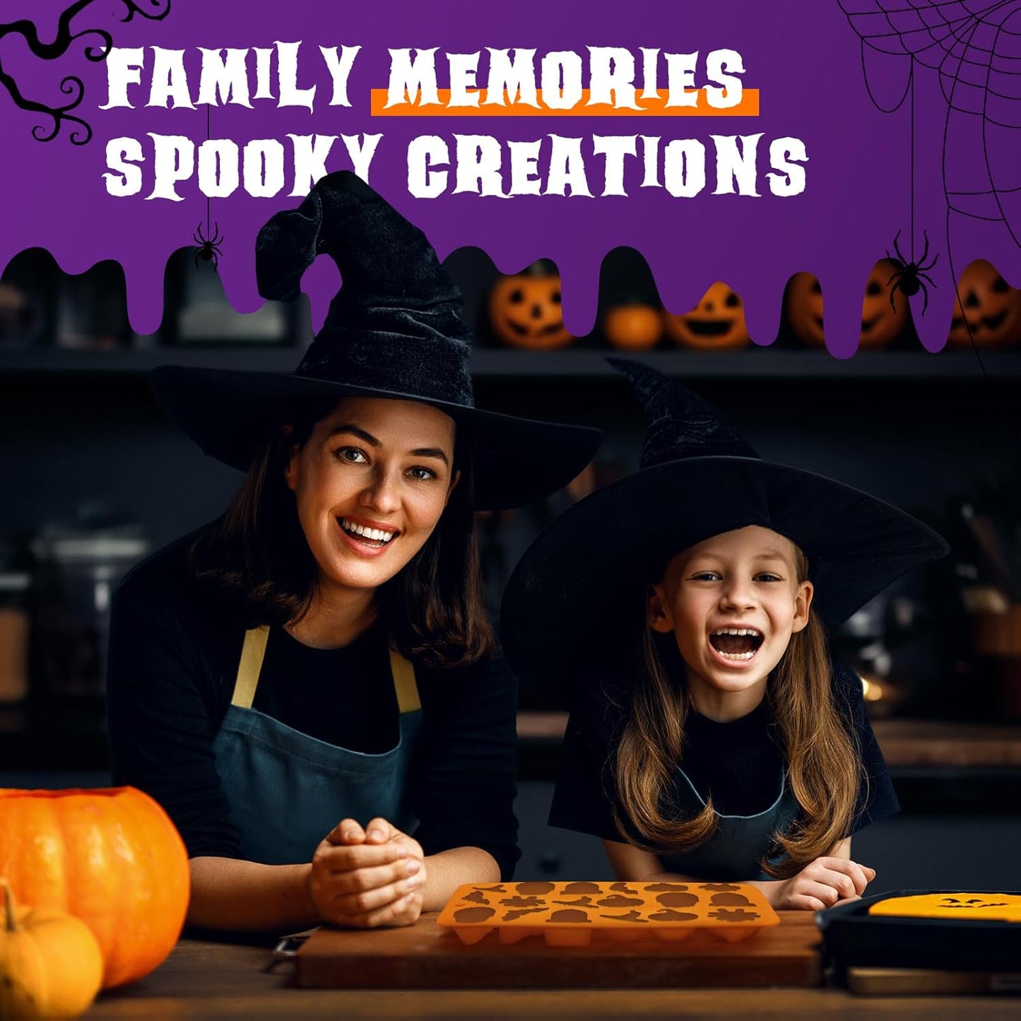 Halloween Molds Silicone for Chocolate 3 Pack, 3D Halloween Chocolate Candy Gummy Mold Skull Pumpkin Bat Ghost Witch Hat Spider tombstone Shapes Mold