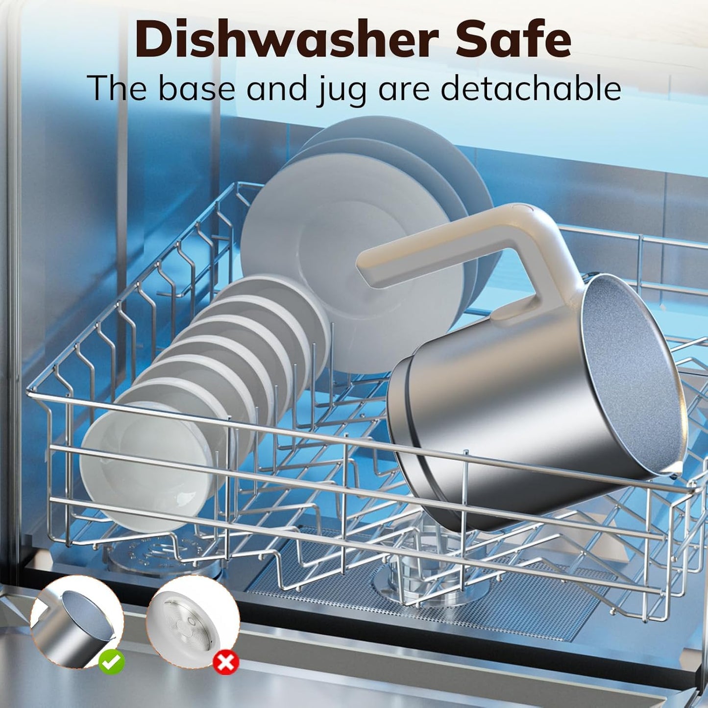 Large Electric Milk Frother and Steamer, 16.9oz/500ml Milk Steamer and Frother for Latte or Hot Chocolate, Dishwasher Safe, 6 Functions, Enjoy Perfect Milk Froth in 2 Min (White-Stainless Steel)