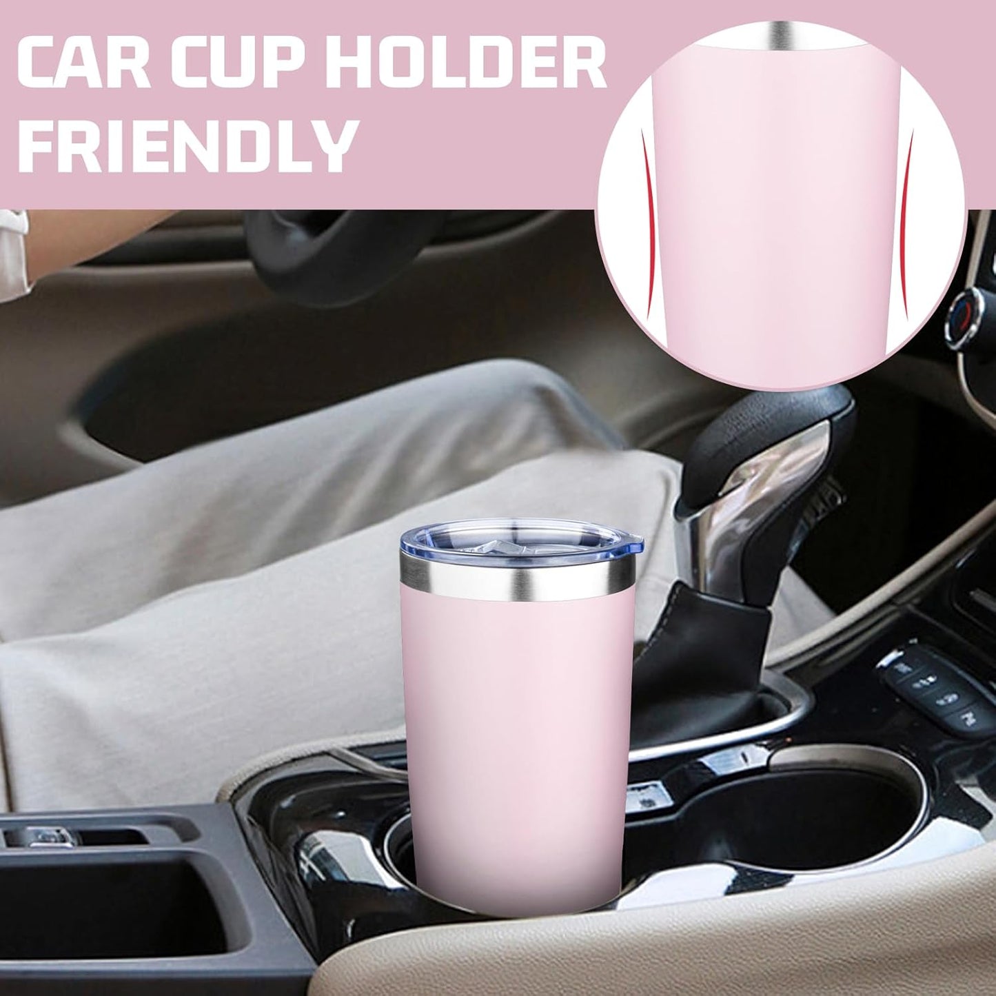 FristChoice 20oz Tumbler with Lid Double Wall Vacuum Insulated Travel Coffee Mug Stainless Steel Thermal Cup Powder Coated Sturdy Coffee Tumbler Bulk for Hot and Cold Beverage (Pink,1)