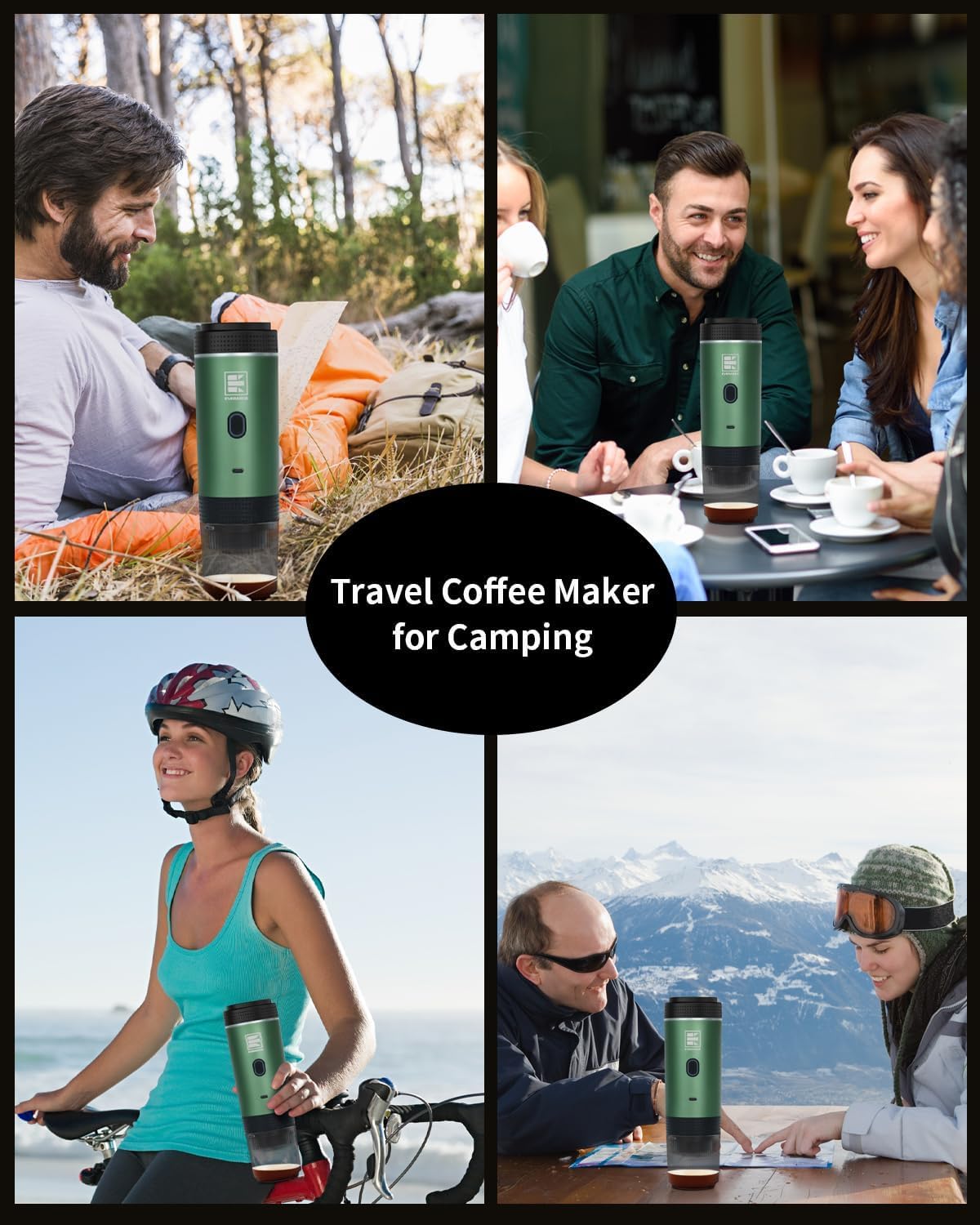 Portable Electric Espresso Machine, Car Coffee Maker for Travel Camping, Battery Powered Coffee Brewer Compatible with Ground Coffee & NS Capsules, Green