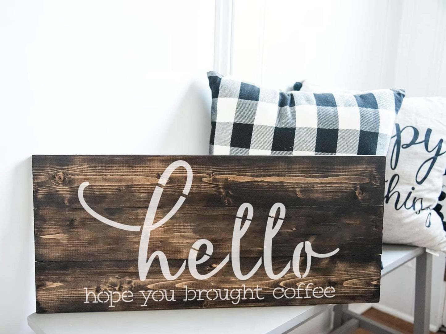 Funny Welcome Stencils for Painting Sarcastic Round Stencil Large Gather Stay Awhile Templates for Door Hanger,Doormat, Porch Sign, Wreath